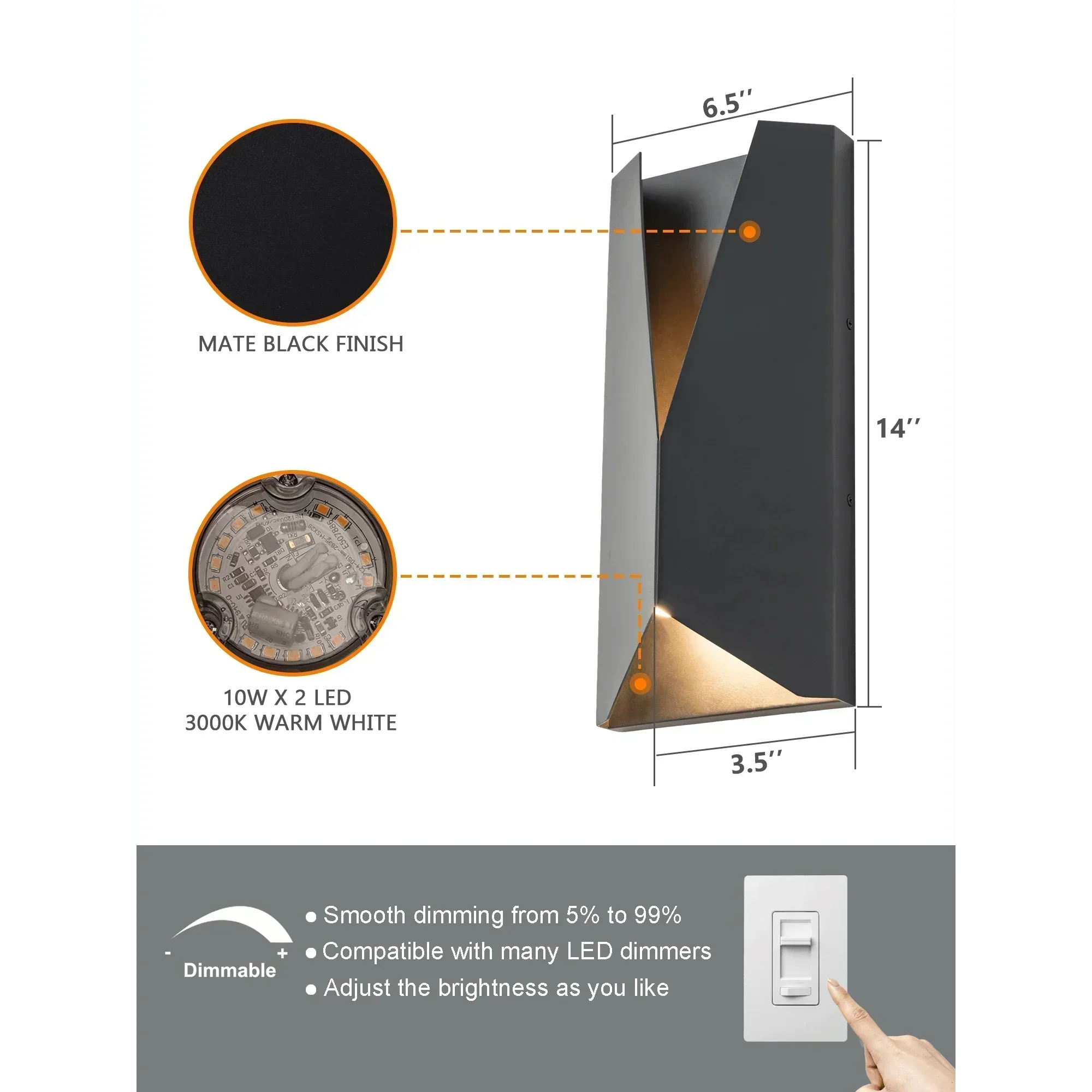 14" LED Outdoor Wall Lights Dimmable (set of 2)