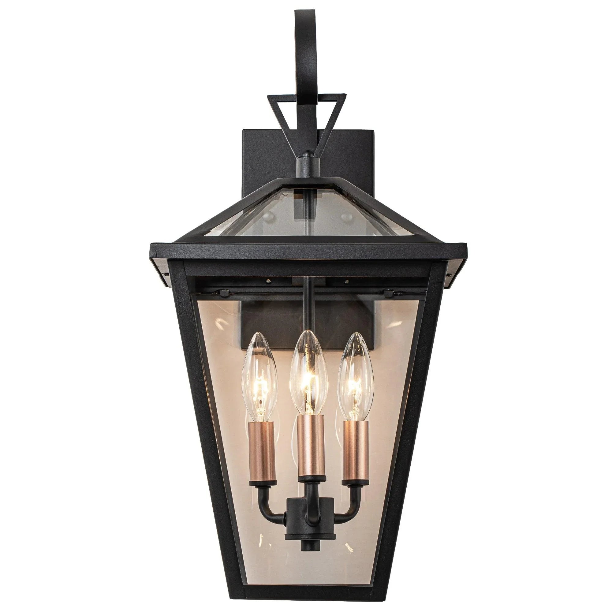 18" Black Outdoor Wall Lights with Gold 3-Light Candelabra - FTL Outdoor Wall Lighting LED Light Bulbs