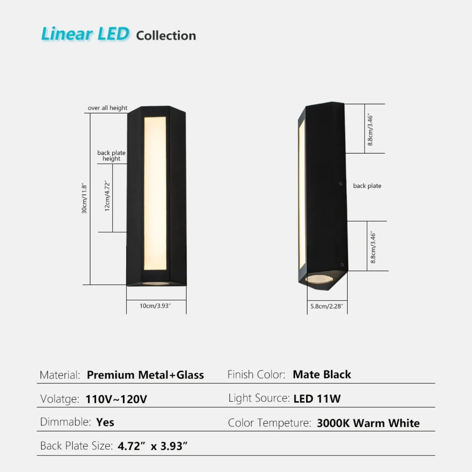 11.8” Dimmable LED Outdoor Wall Lights Set of 2