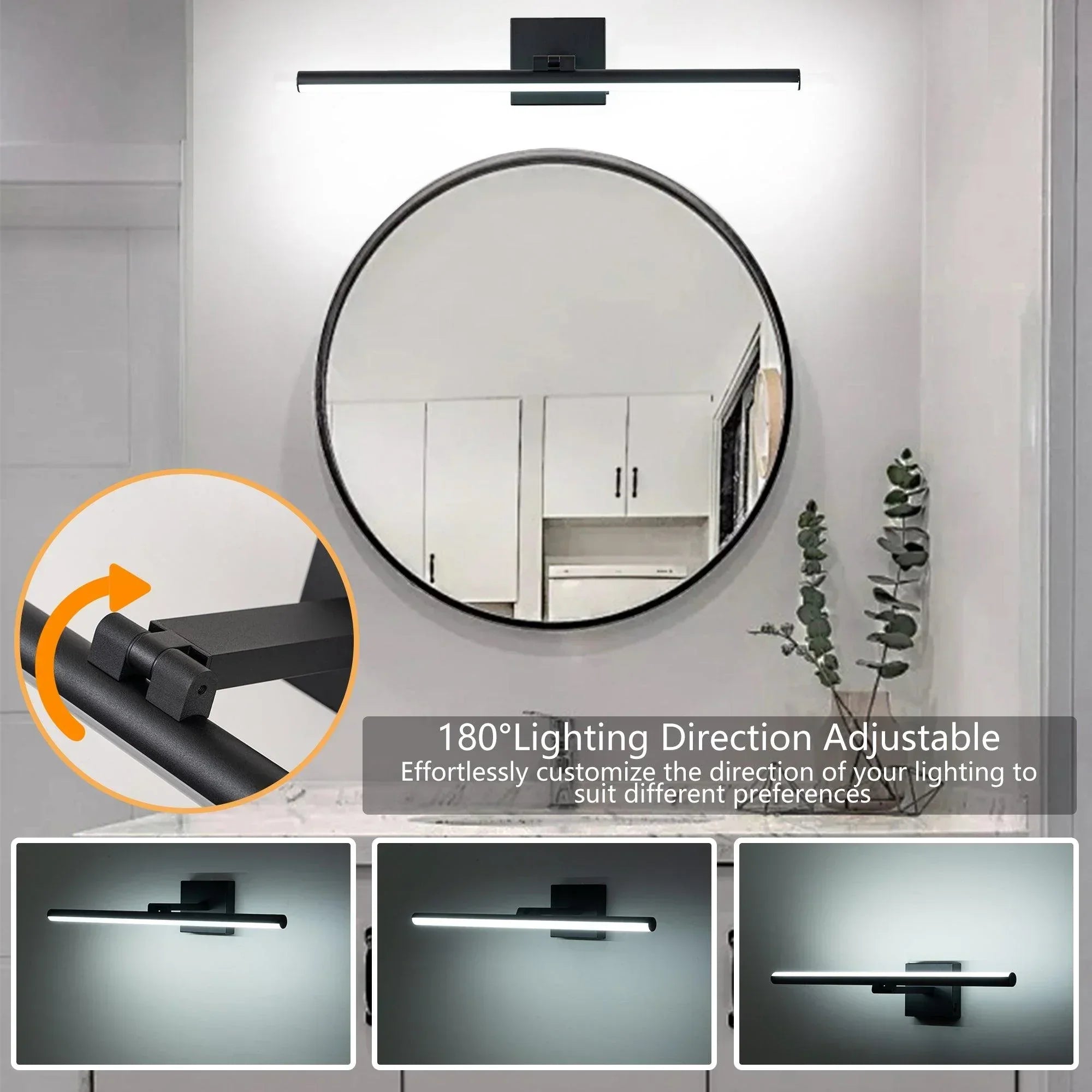 22.8" 5CCT Dimmable Black LED Bath Bar 180° Adjust