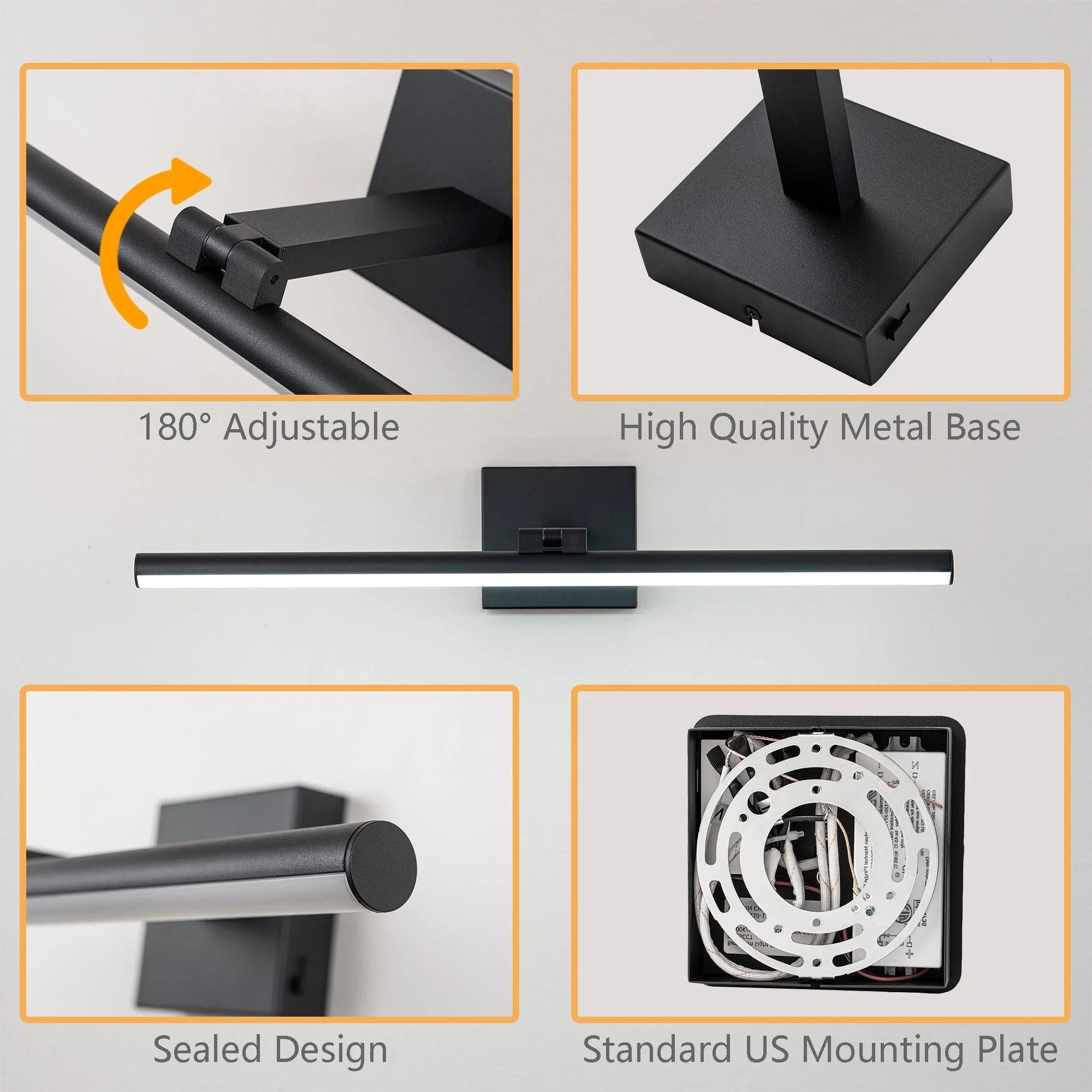 22.8" 5CCT Dimmable Black LED Bath Bar 180° Adjust