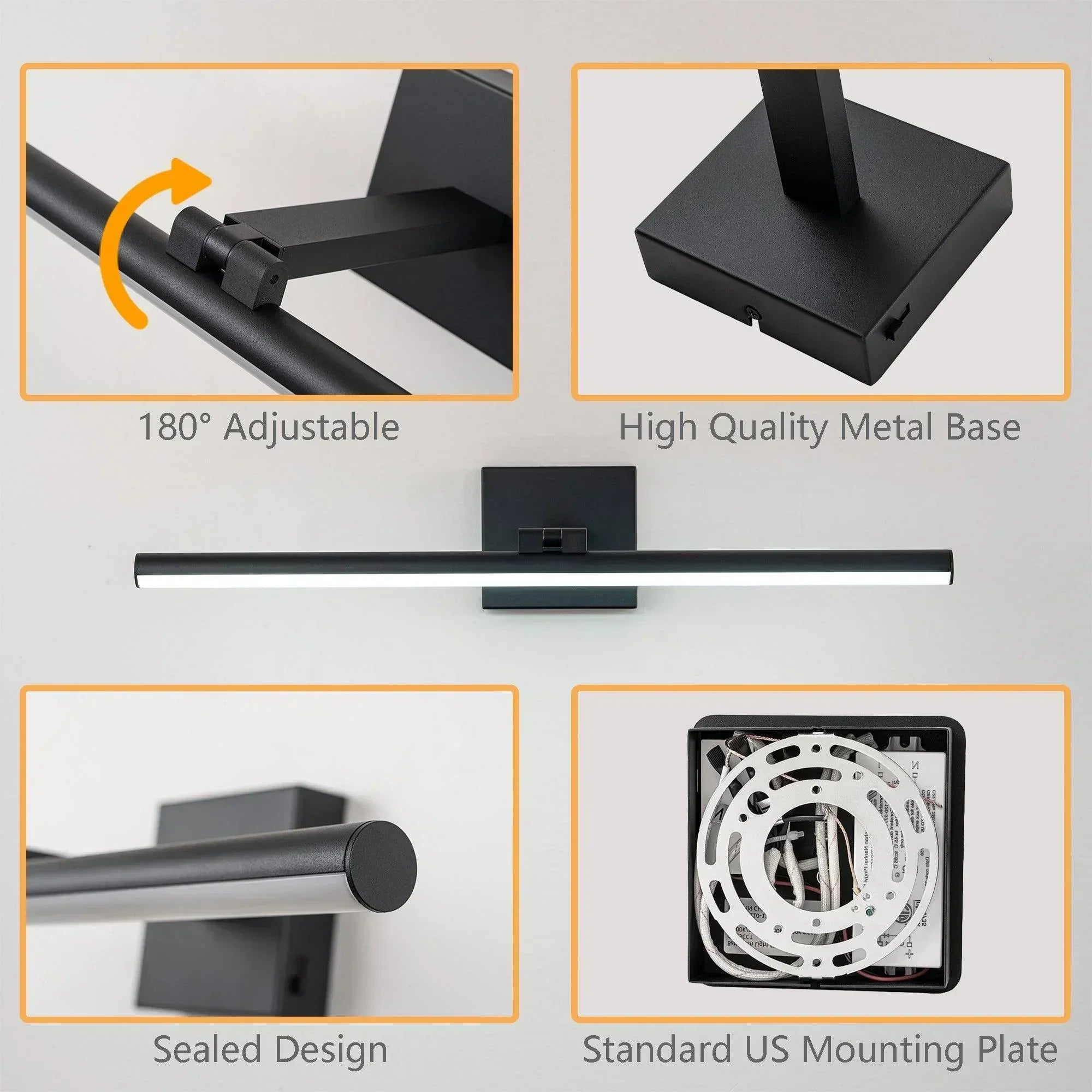 22.8" 5CCT Dimmable Black LED Bath Bar 180° Adjust