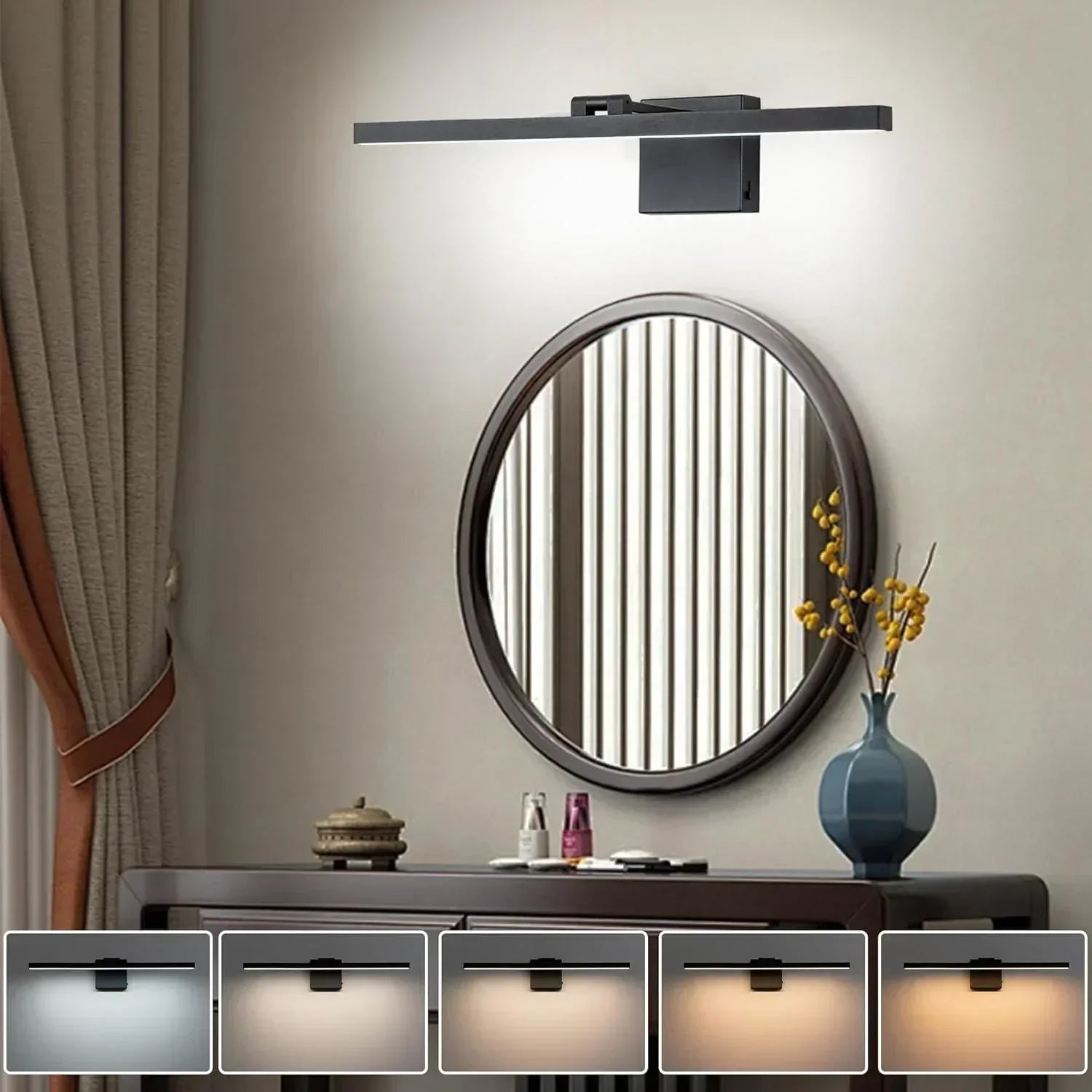 22.8" 5CCT Dimmable Black LED Bath Bar 180° Adjust