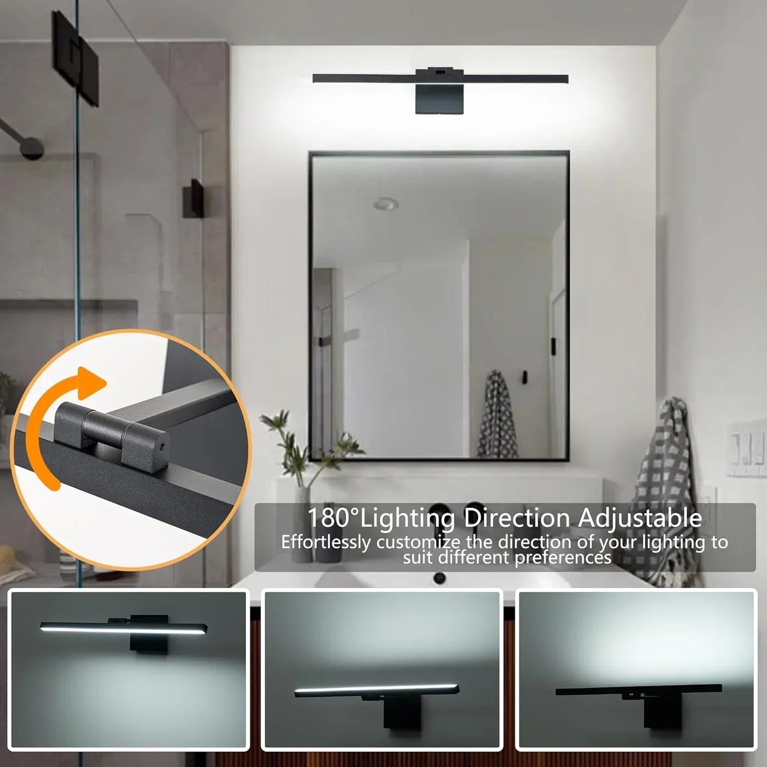 22.8" 5CCT Dimmable Black LED Bath Bar 180° Adjust