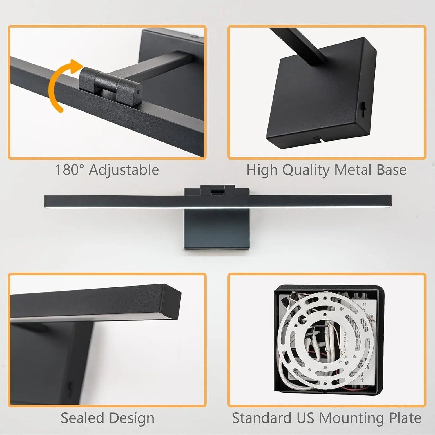 22.8" 5CCT Dimmable Black LED Bath Bar 180° Adjust