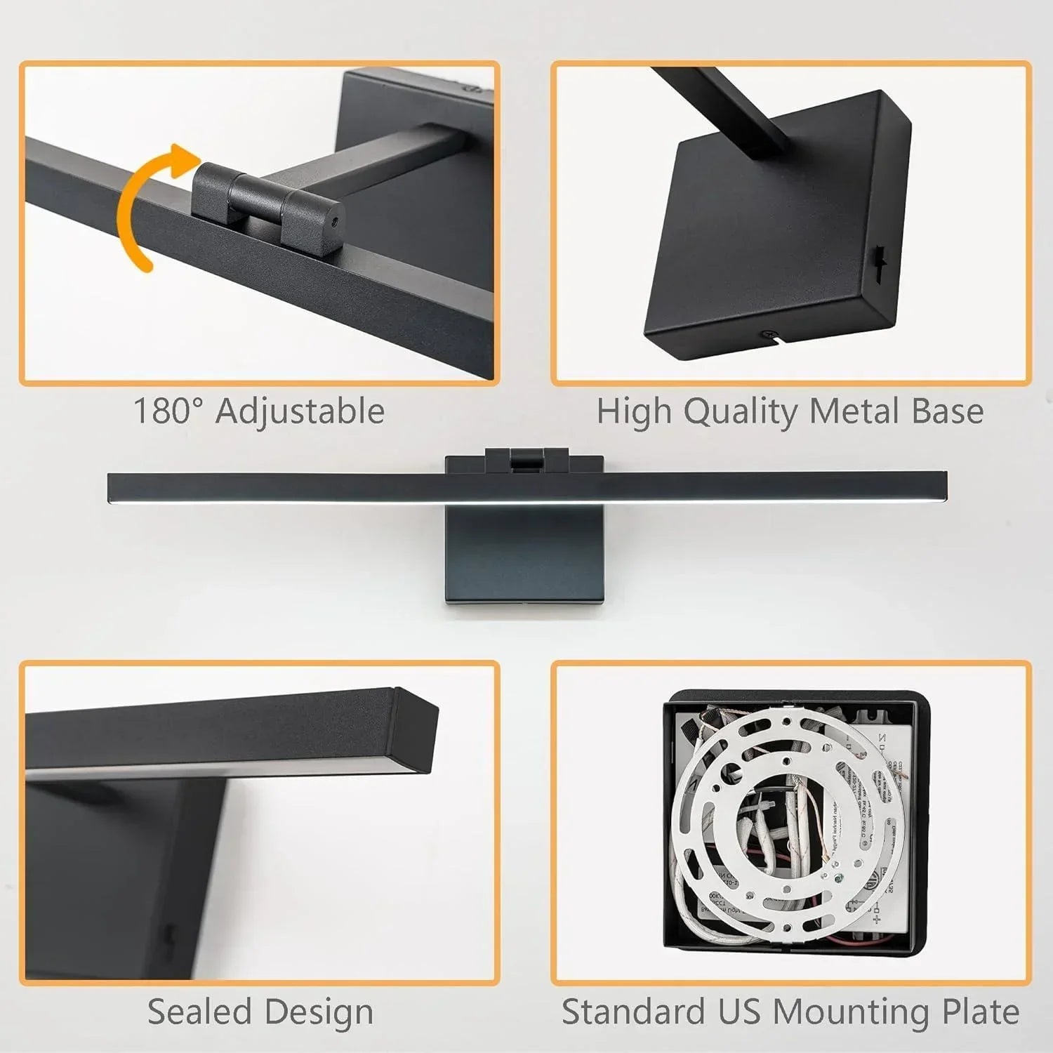 22.8" 5CCT Dimmable Black LED Bath Bar 180° Adjust