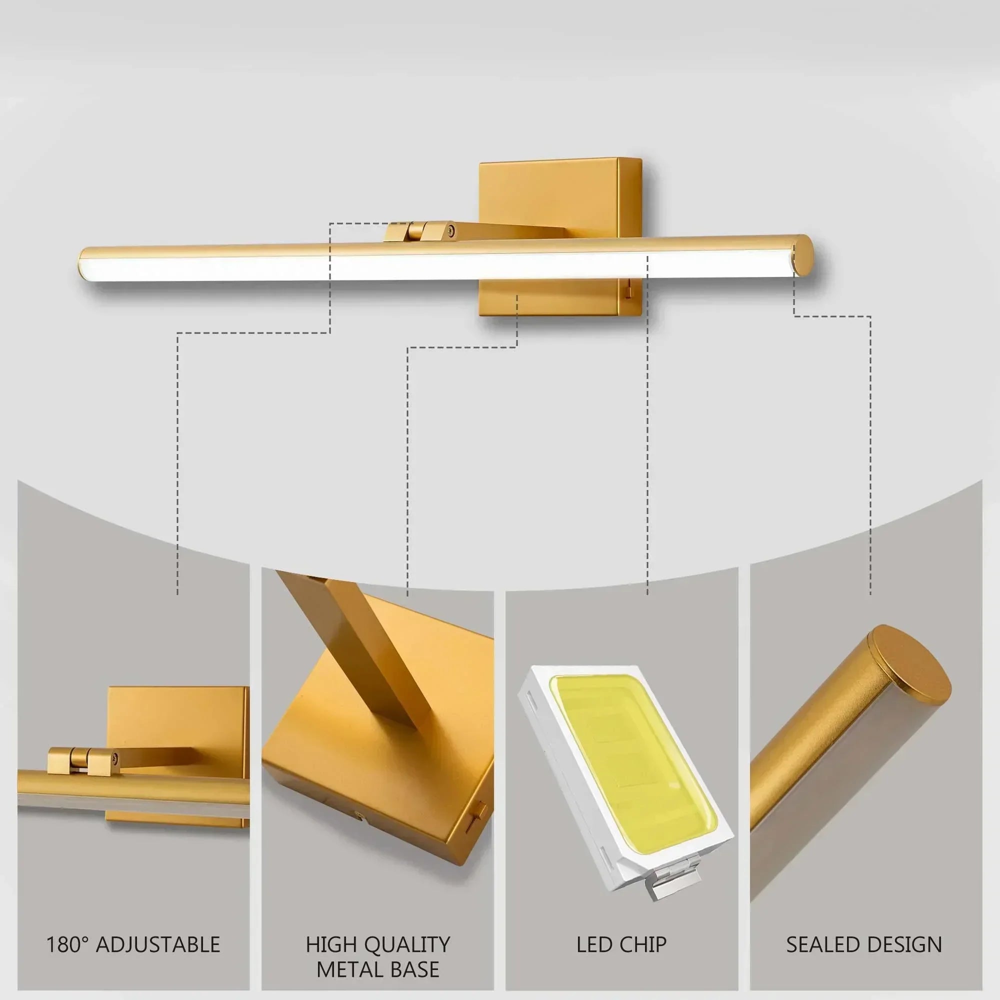 22.8" 5CCT Dimmable Black LED Bath Bar 180° Adjust