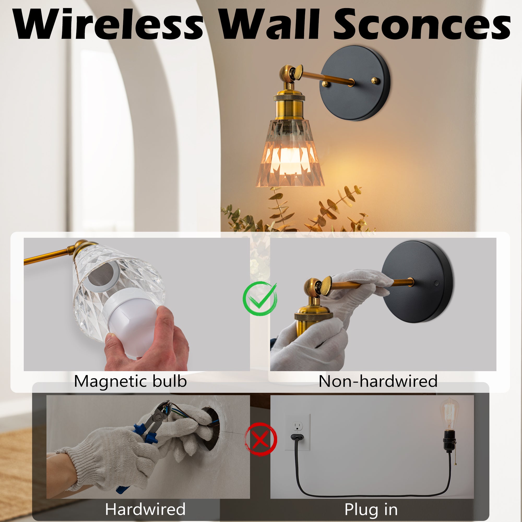 Clear Acrylic Rechargeable Wall Lights Set of Two