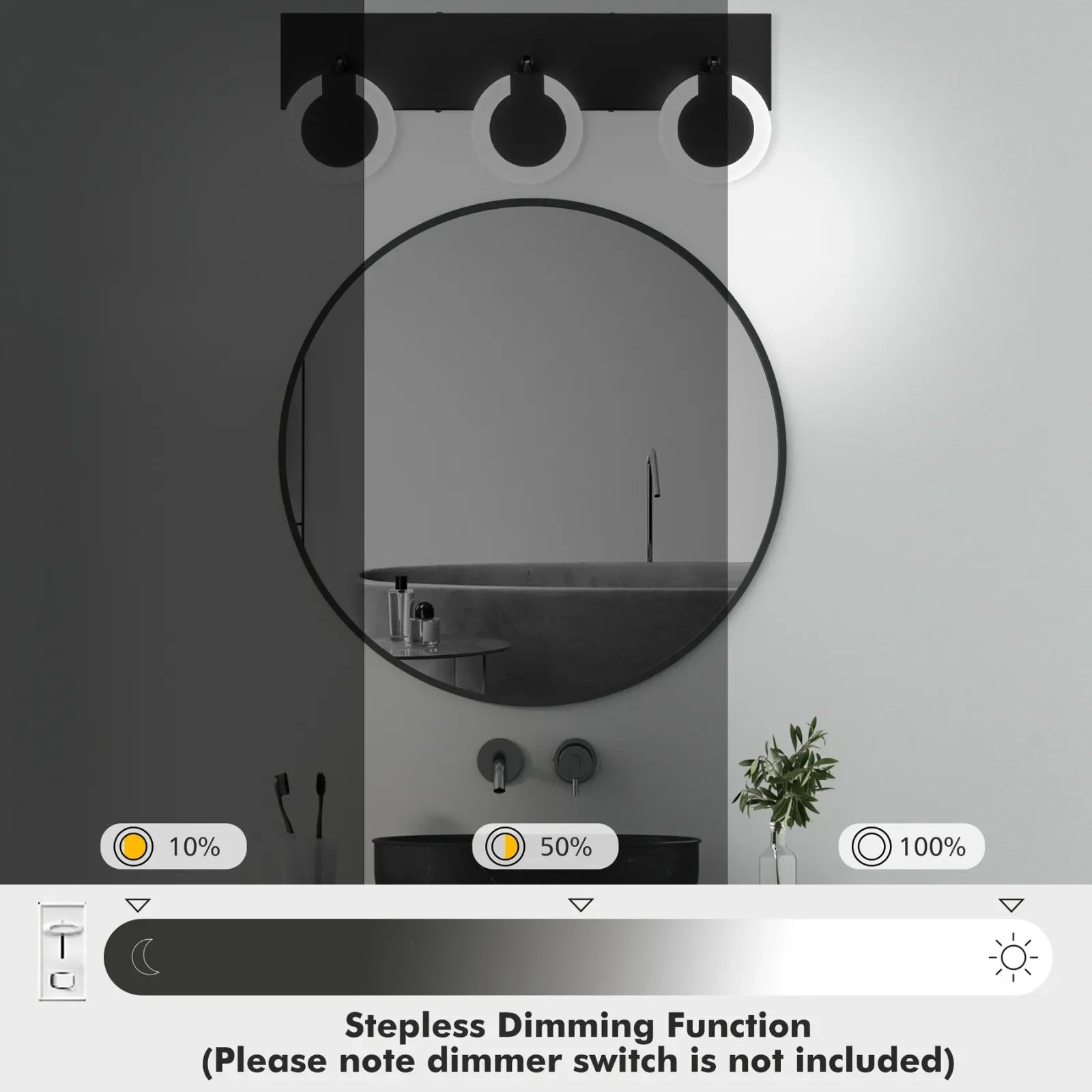 23" 3-Light Rotatable Dimmable LED Bathroom Vanity Light