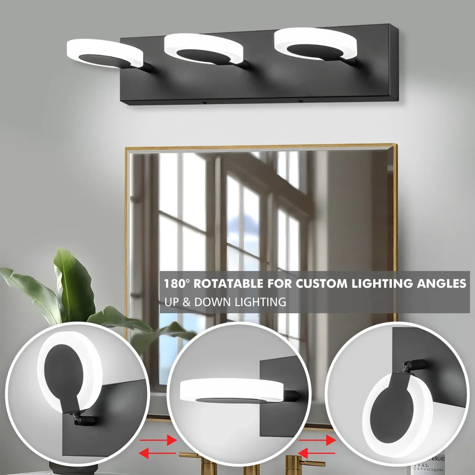 23" 3-Light Rotatable Dimmable LED Bathroom Vanity Light