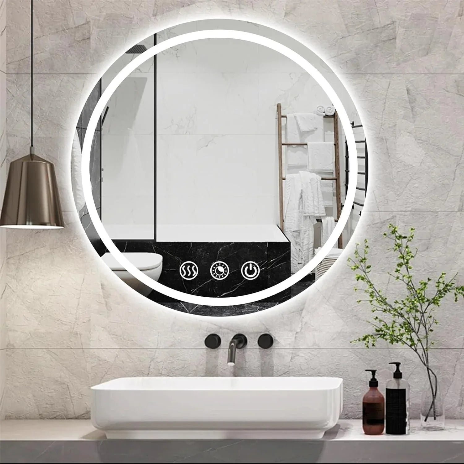 Round LED Bathroom Mirror, 3000K-6000K Dimmable and Many Sizes