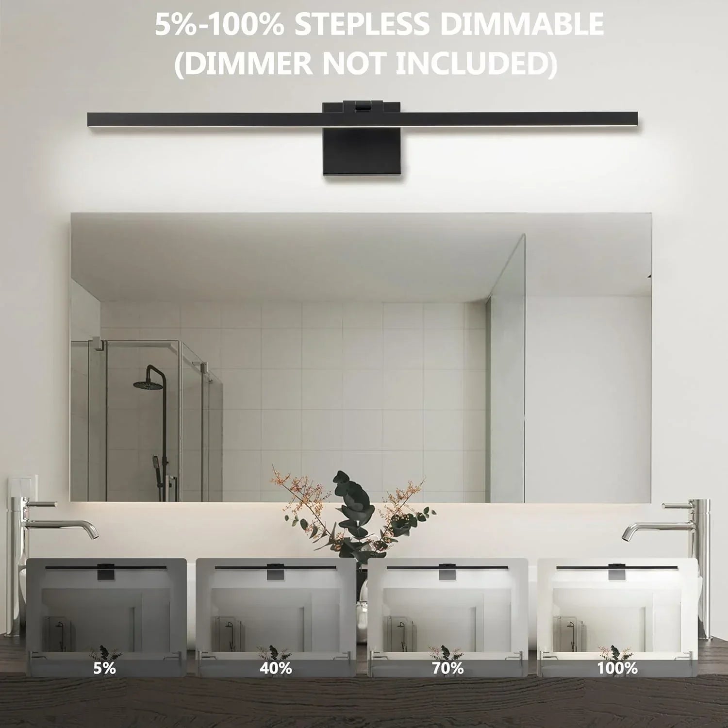 31.5" 5CCT Dimmable Black LED Bath Bar 180° Adjust