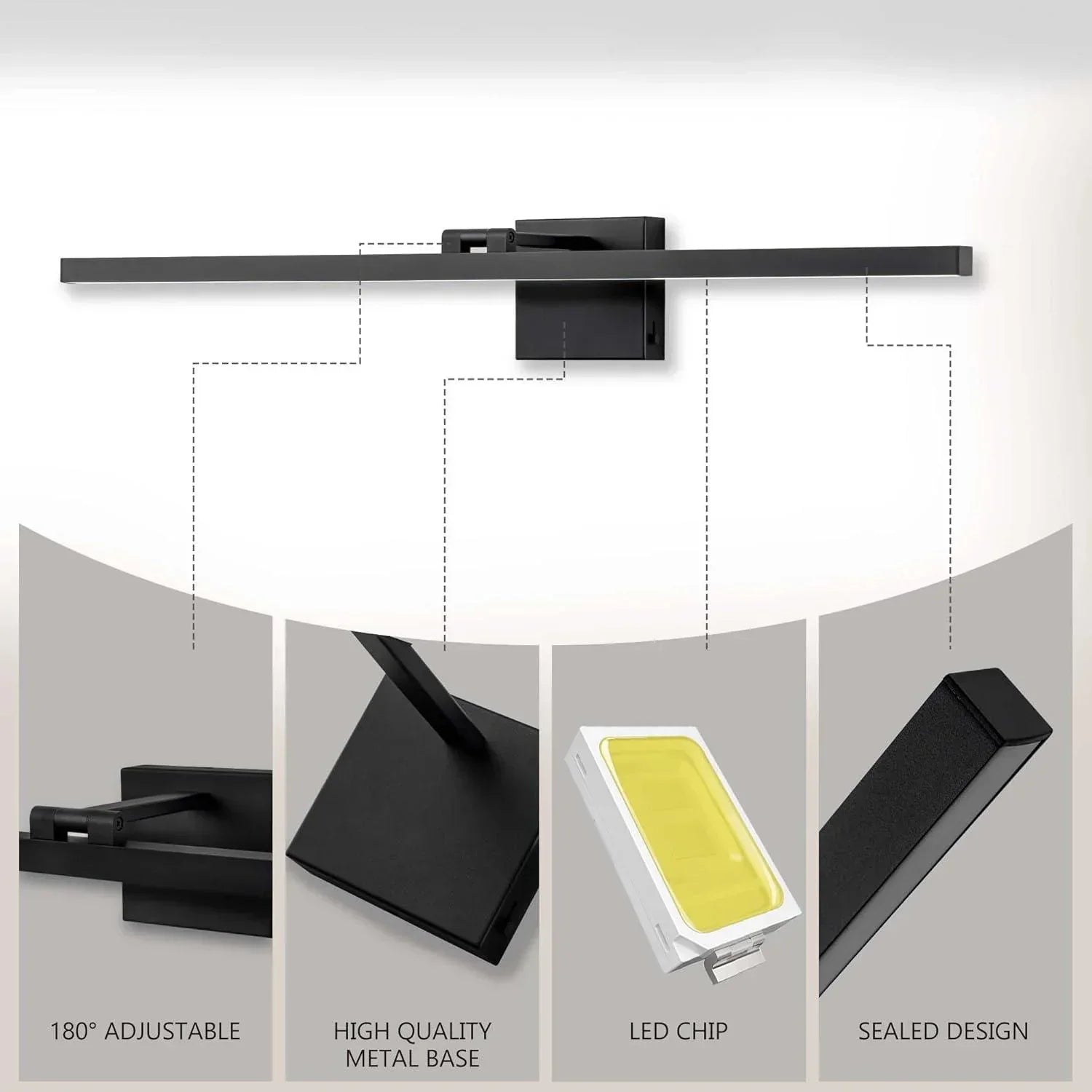 31.5" 5CCT Dimmable Black LED Bath Bar 180° Adjust
