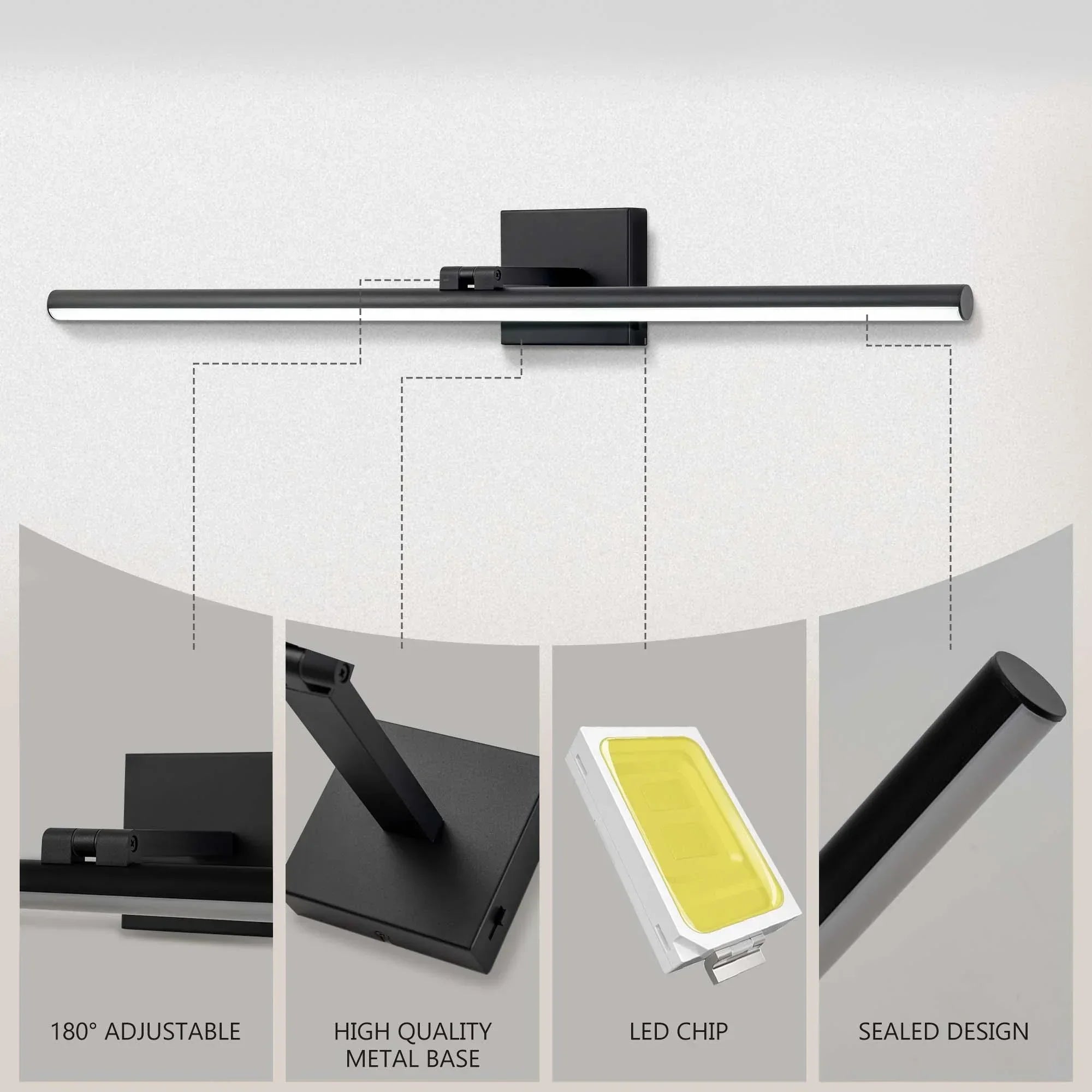 31.5" 5CCT Dimmable Black LED Bath Bar 180° Adjust