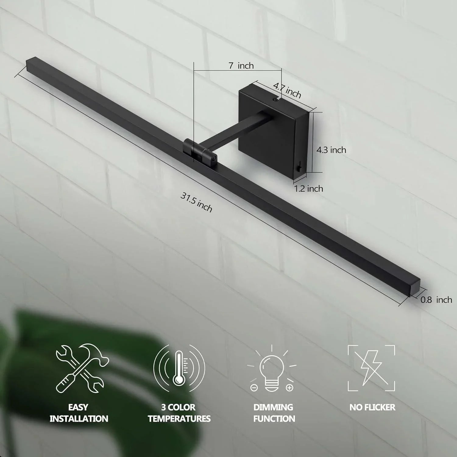 31.5" 5CCT Dimmable Black LED Bath Bar 180° Adjust