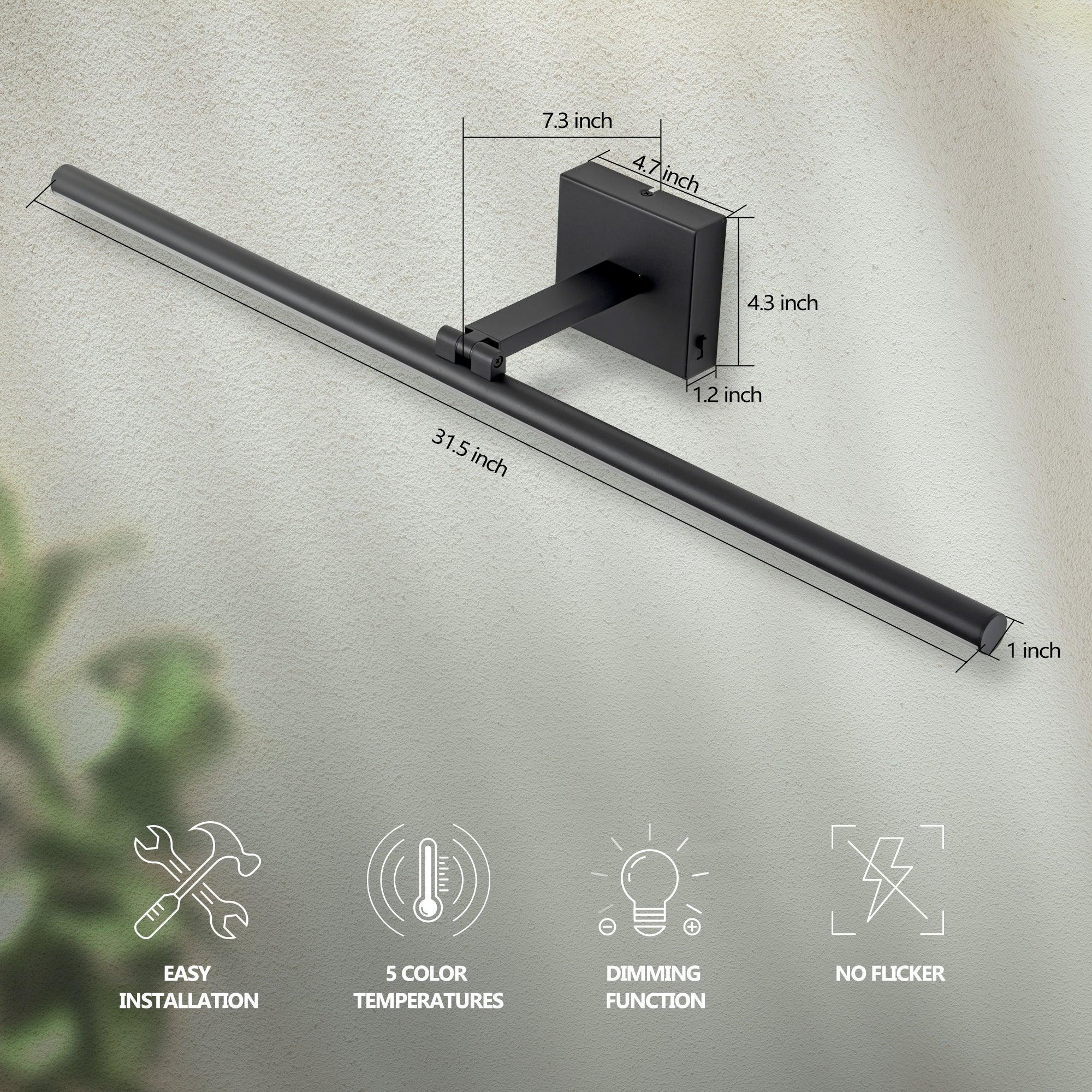 31.5" 5CCT Dimmable Black LED Bath Bar 180° Adjust
