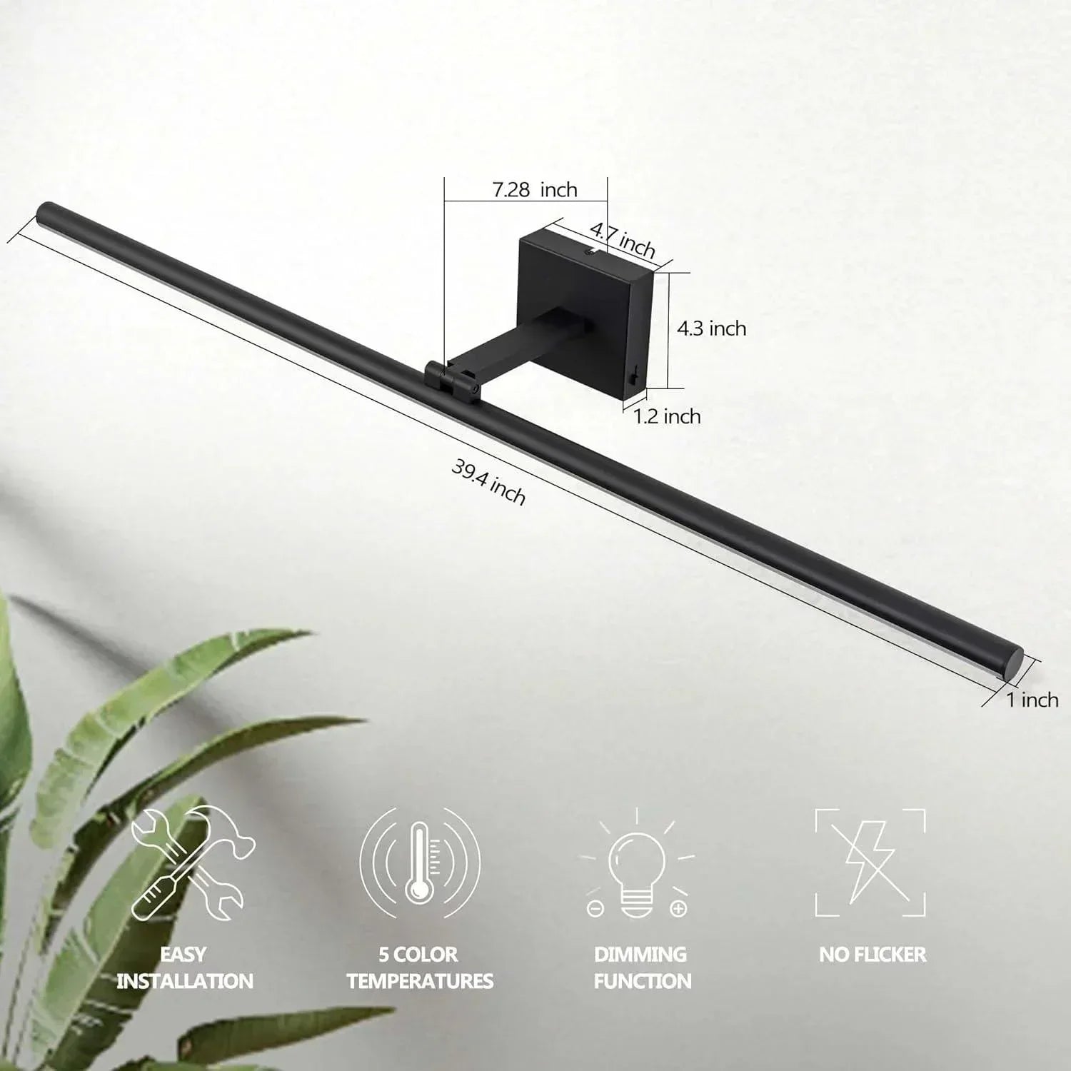 39.4" 5CCT Dimmable Black LED Bath Bar 180° Adjust
