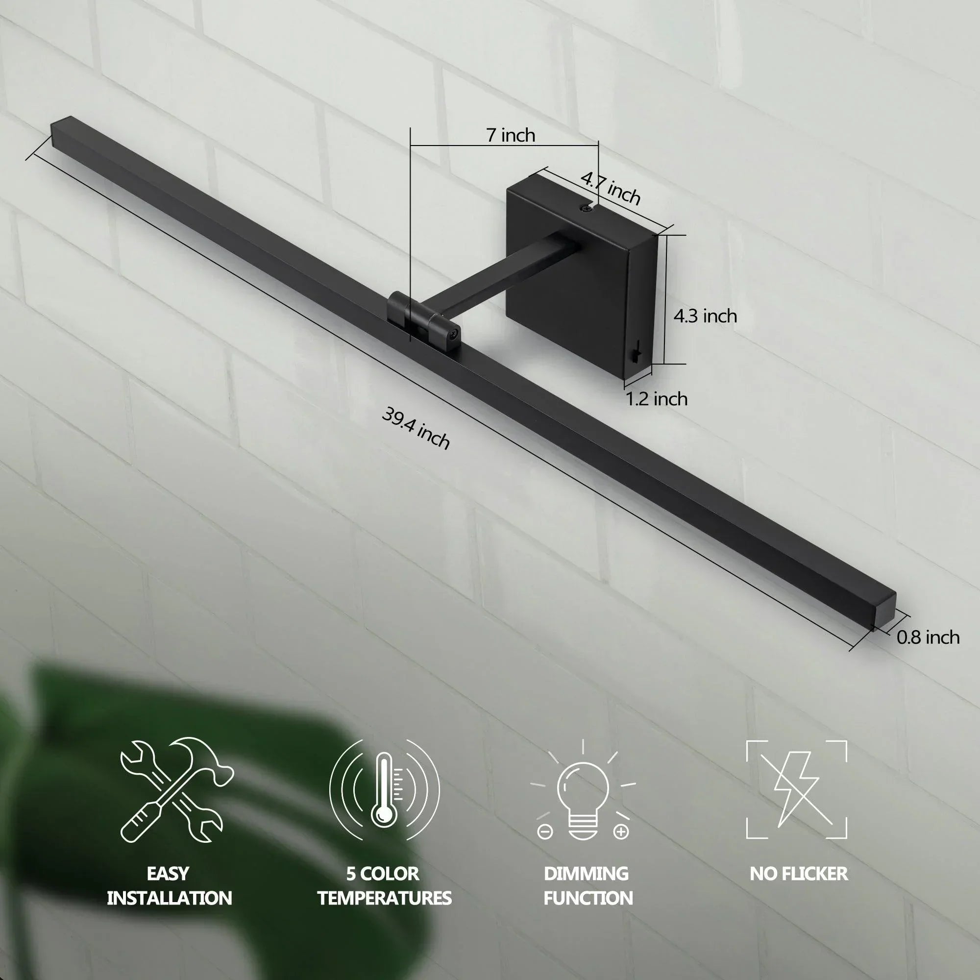 39.4" 5CCT Dimmable Black LED Bath Bar 180° Adjust