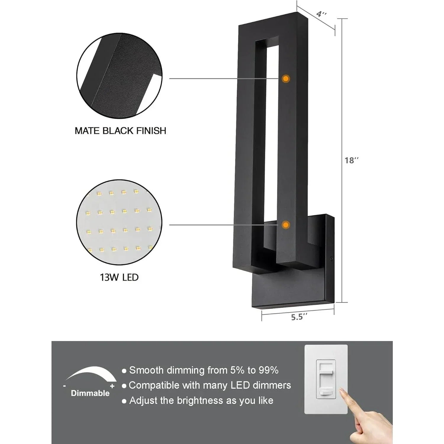 18" LED Outdoor Wall Lights Matte Black - FTL Outdoor Wall Lighting LED Light Bulbs