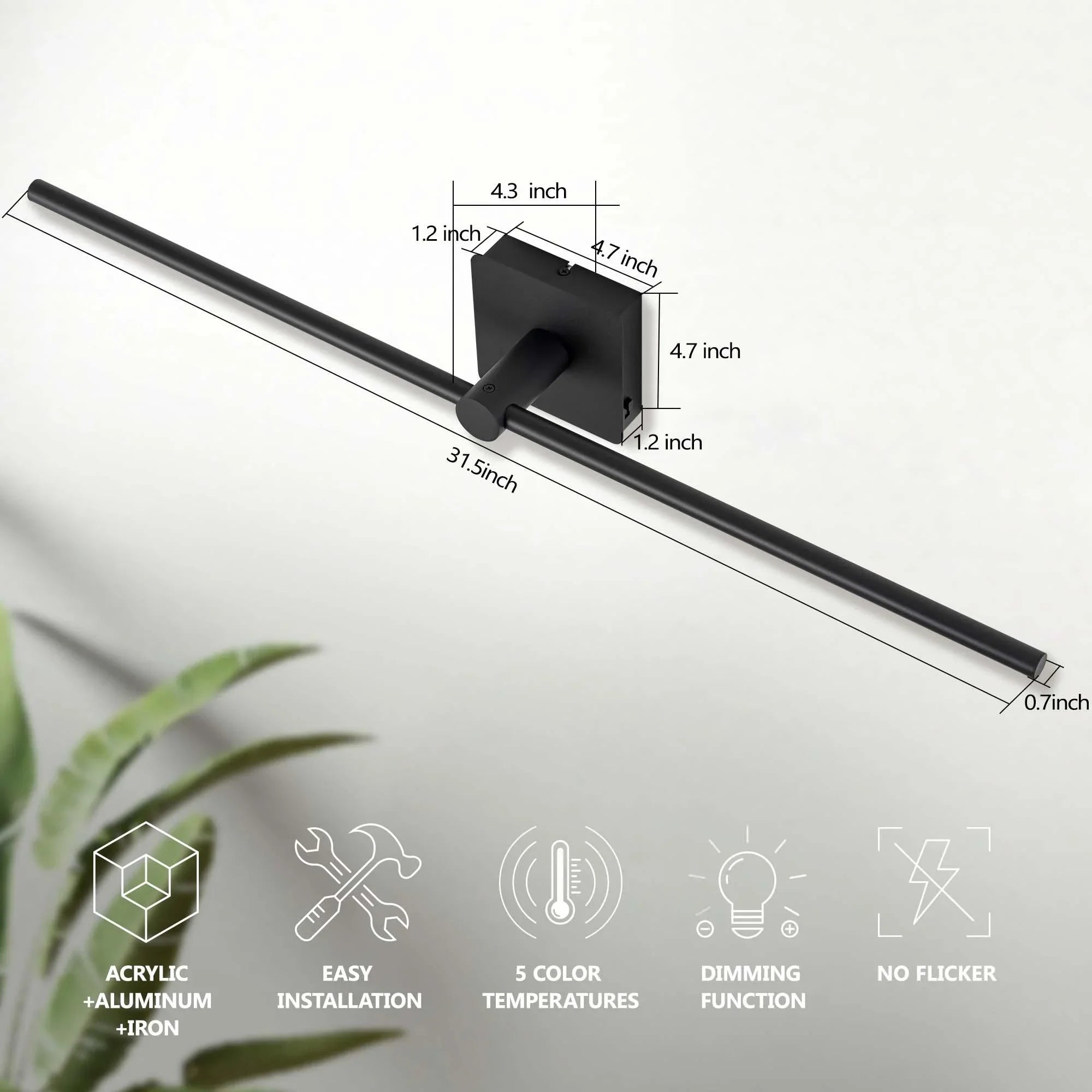 31.5" 5CCT Dimmable Black LED Bath Bar Non-Adjust - FTL Outdoor Wall Lighting LED Light Bulbs