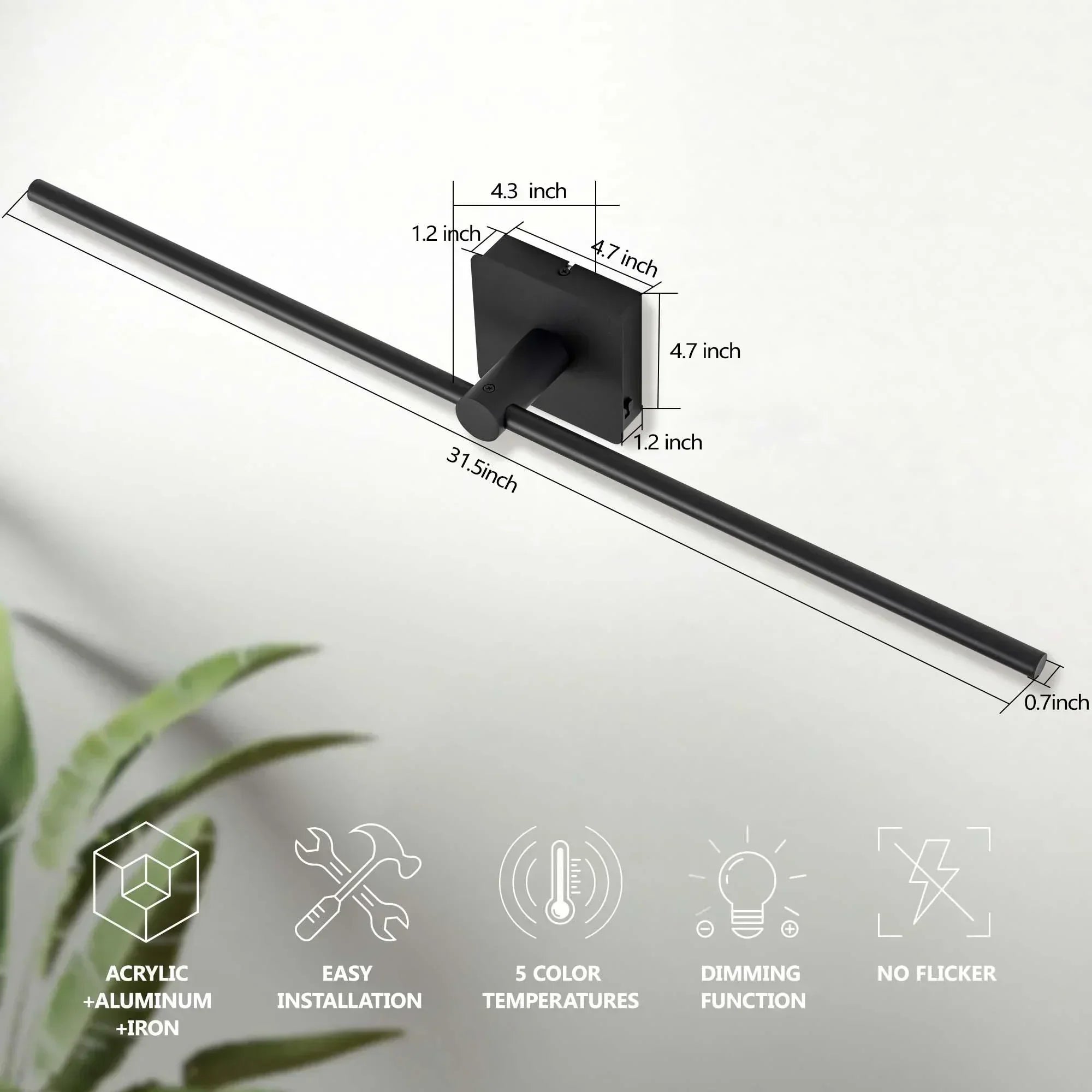 31.5" 5CCT Dimmable Black LED Bath Bar Non-Adjust - FTL Outdoor Wall Lighting LED Light Bulbs