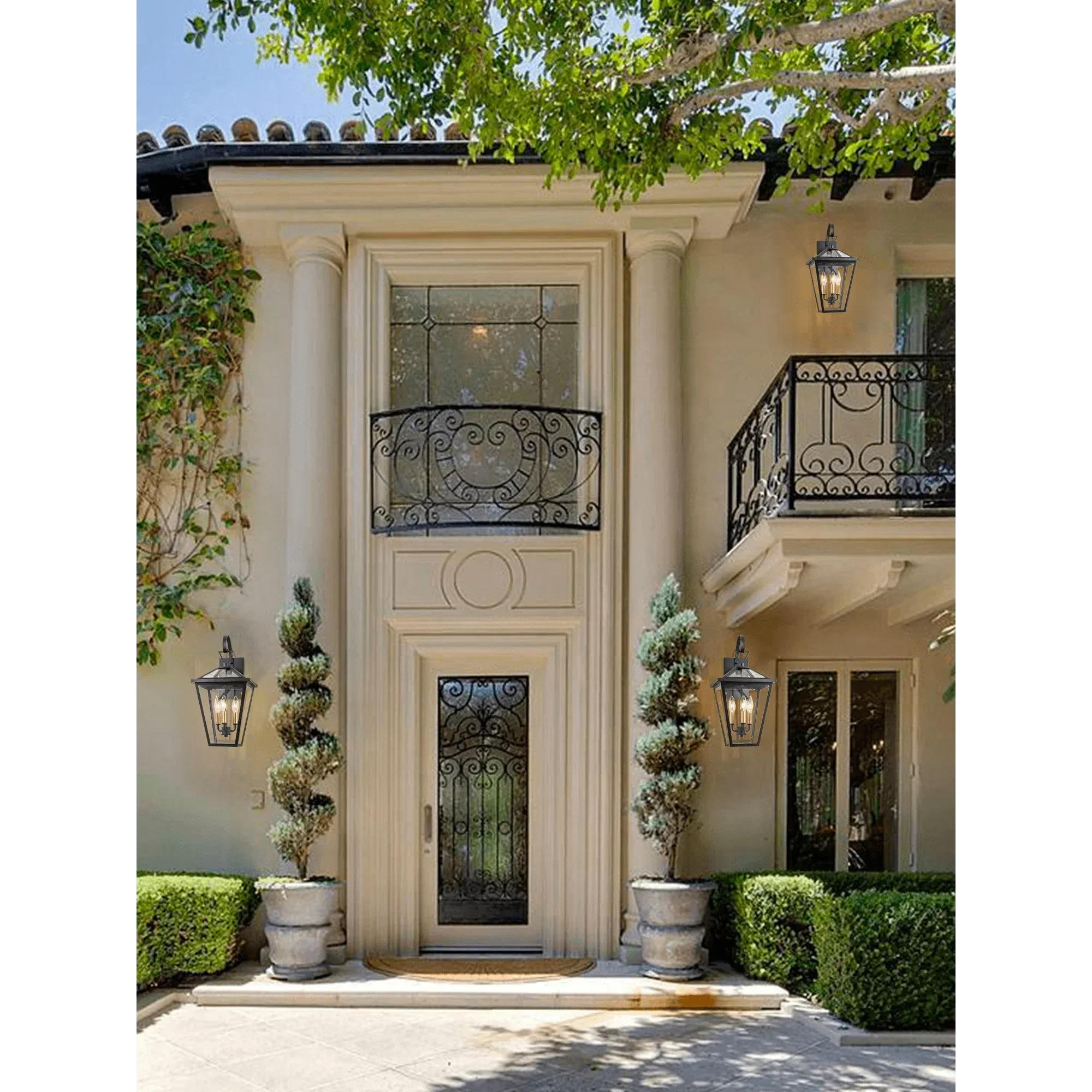 18" Black Outdoor Wall Lights with Gold 3-Light Candelabra - FTL Outdoor Wall Lighting LED Light Bulbs