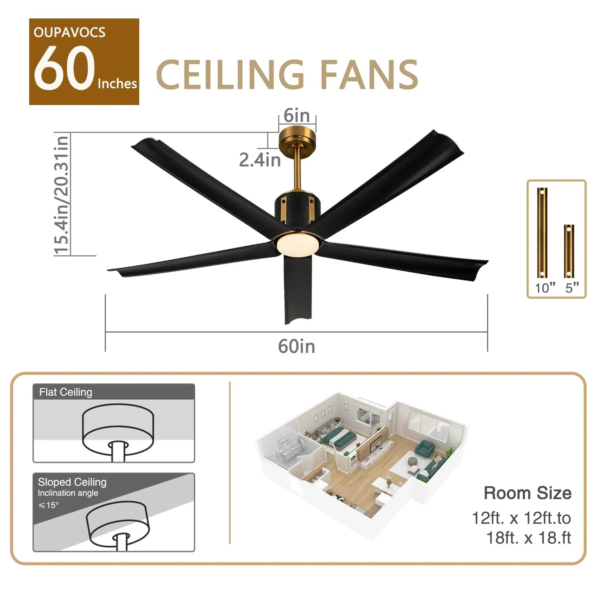 60" Ceiling Fan with LED Lights and Remote