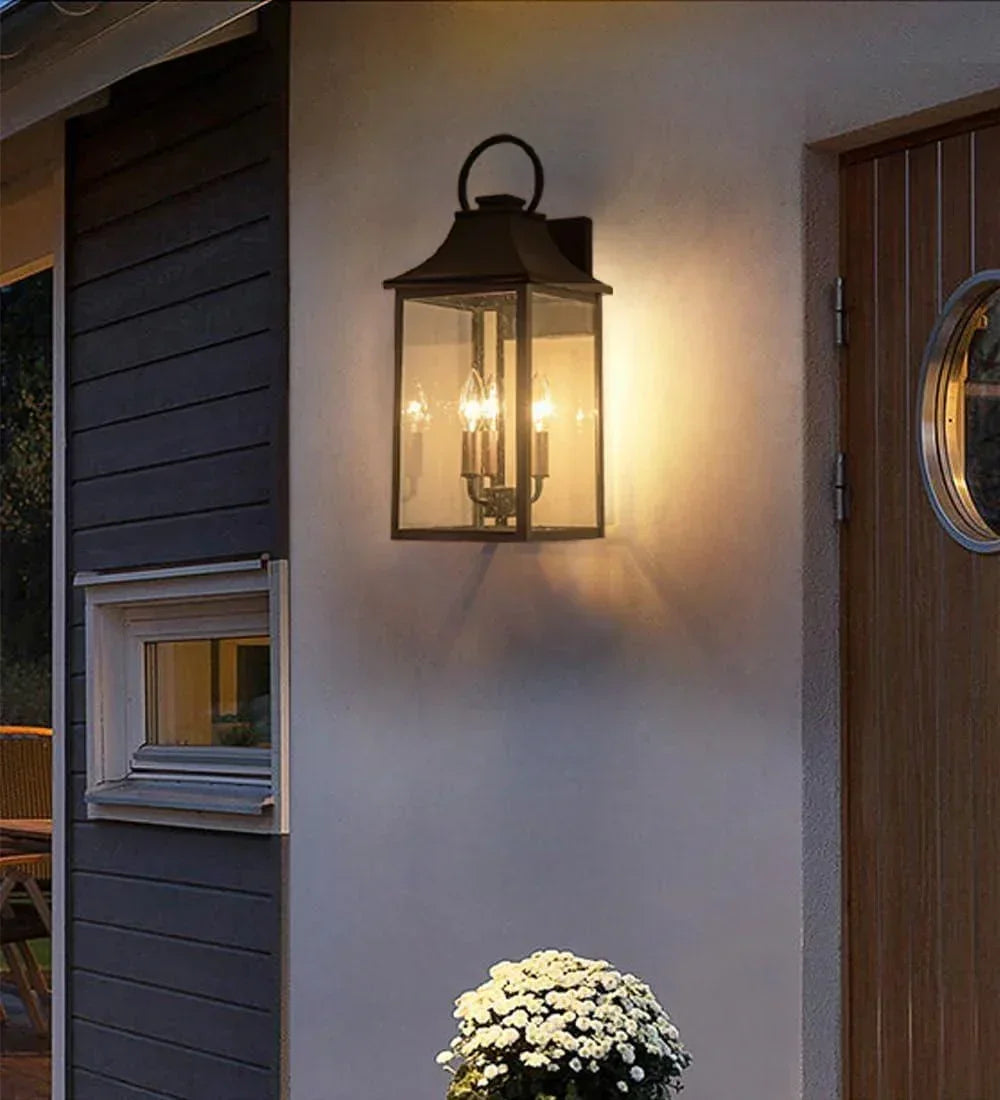 18" Black Outdoor Wall Lights with Gold 3-Light - FTL Outdoor Wall Lighting LED Light Bulbs