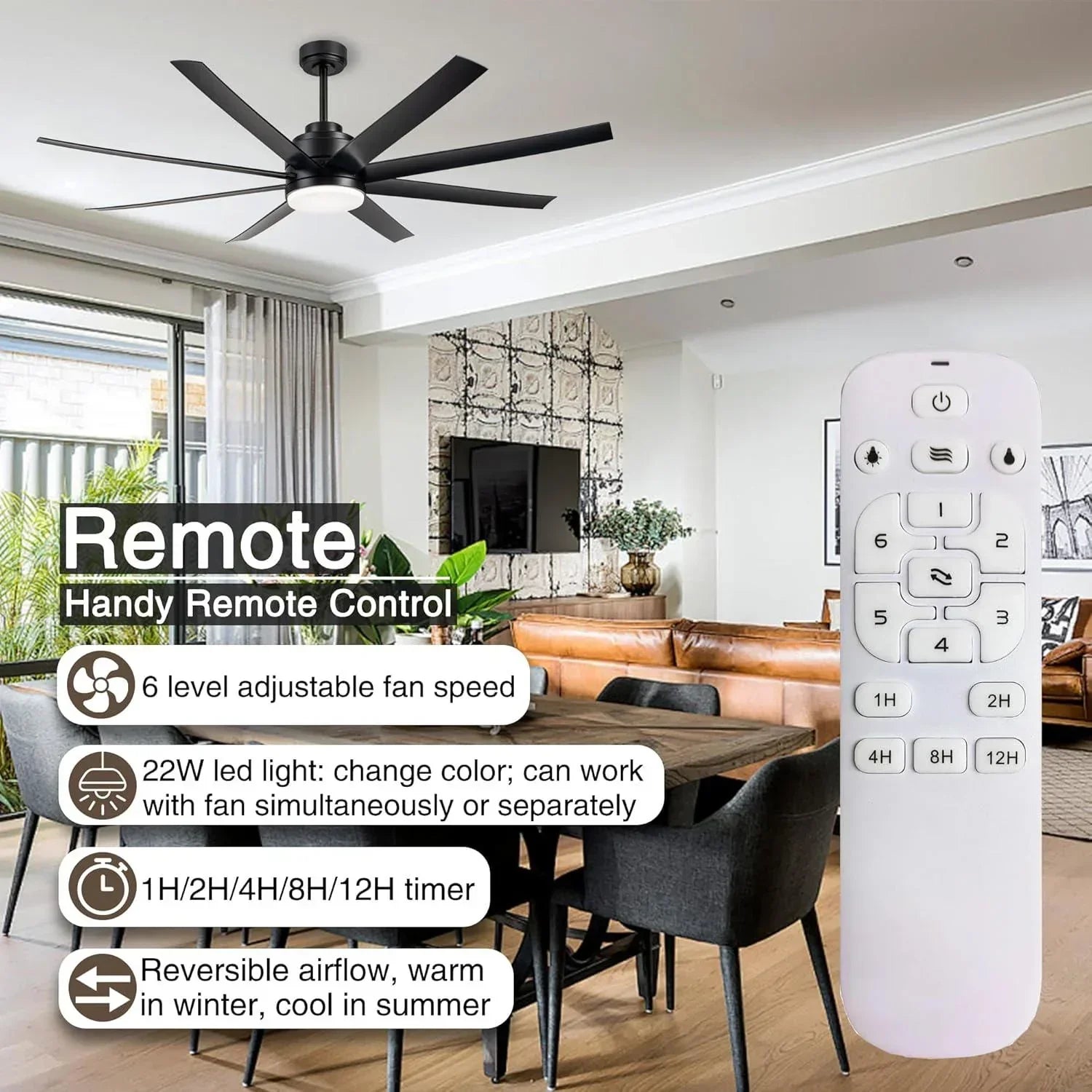 65" Ceiling Fans with LED Lights and Remote