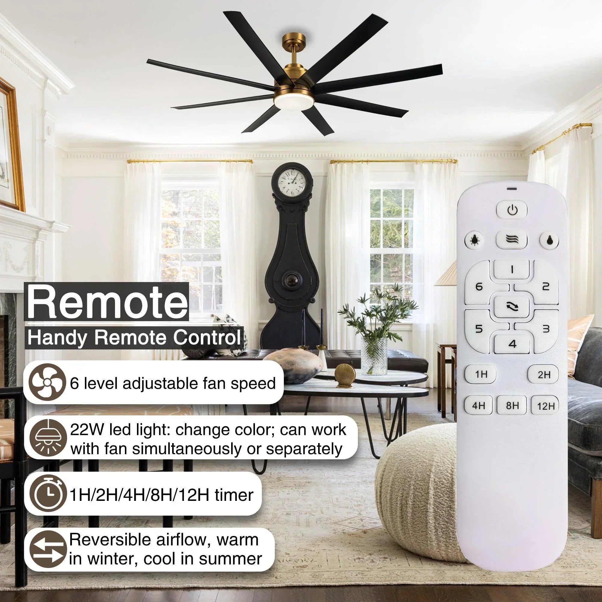 65" Ceiling Fans with LED Lights and Remote