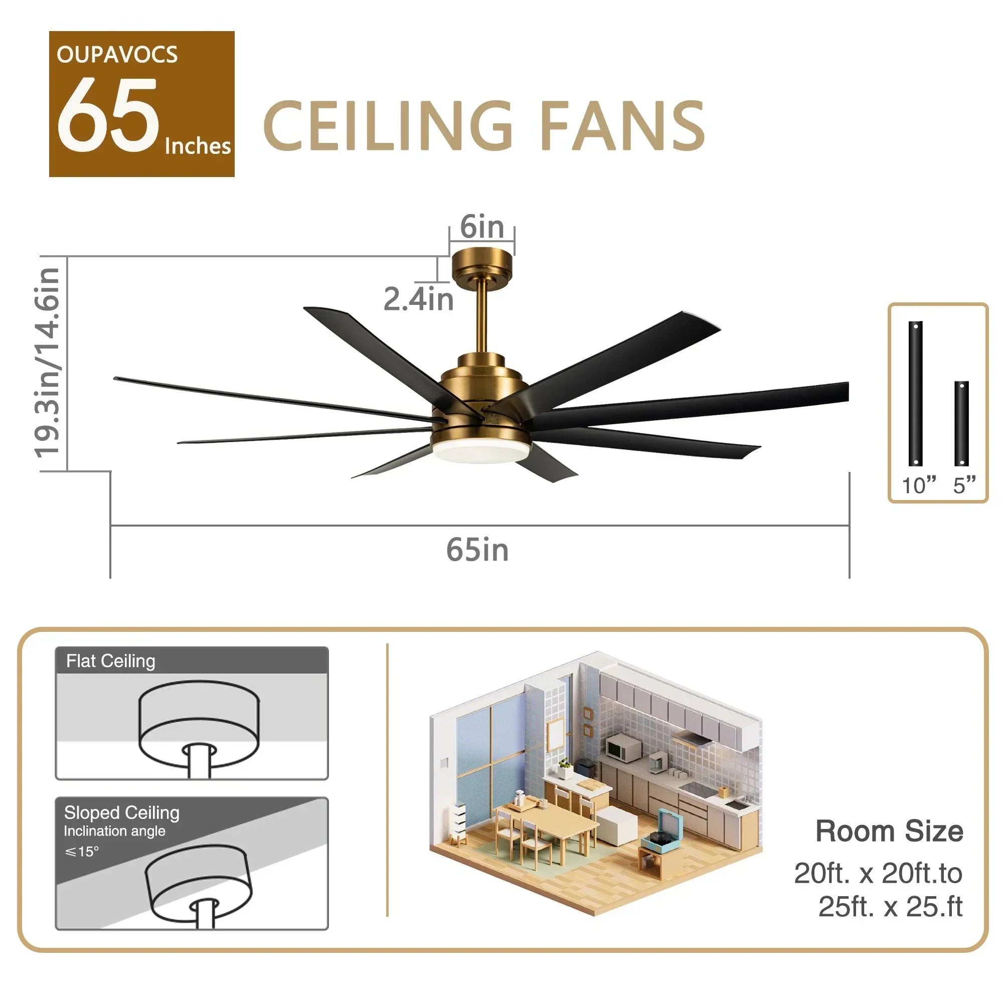 65" Ceiling Fans with LED Lights and Remote
