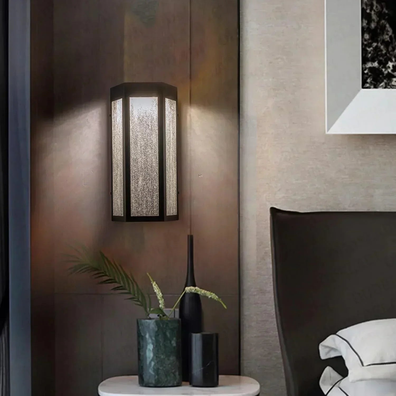 Black Outdoor Wall Lights with Seeded Glass - FTL Outdoor Wall Lighting LED Light Bulbs