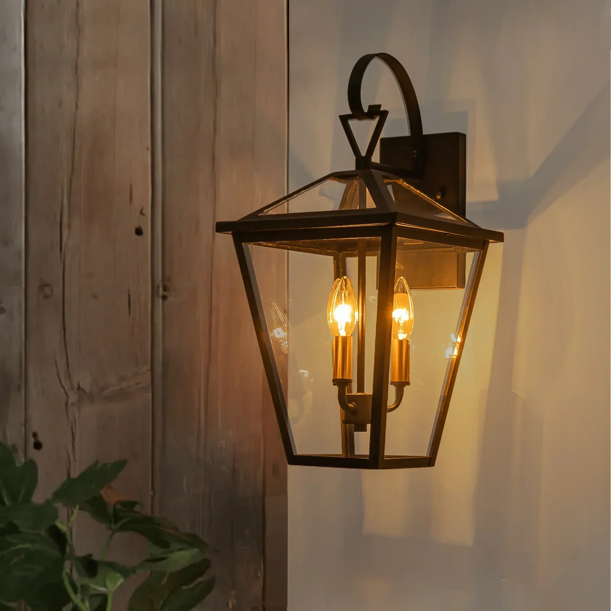 18" Black Outdoor Wall Lights with Gold 3-Light Candelabra - FTL Outdoor Wall Lighting LED Light Bulbs