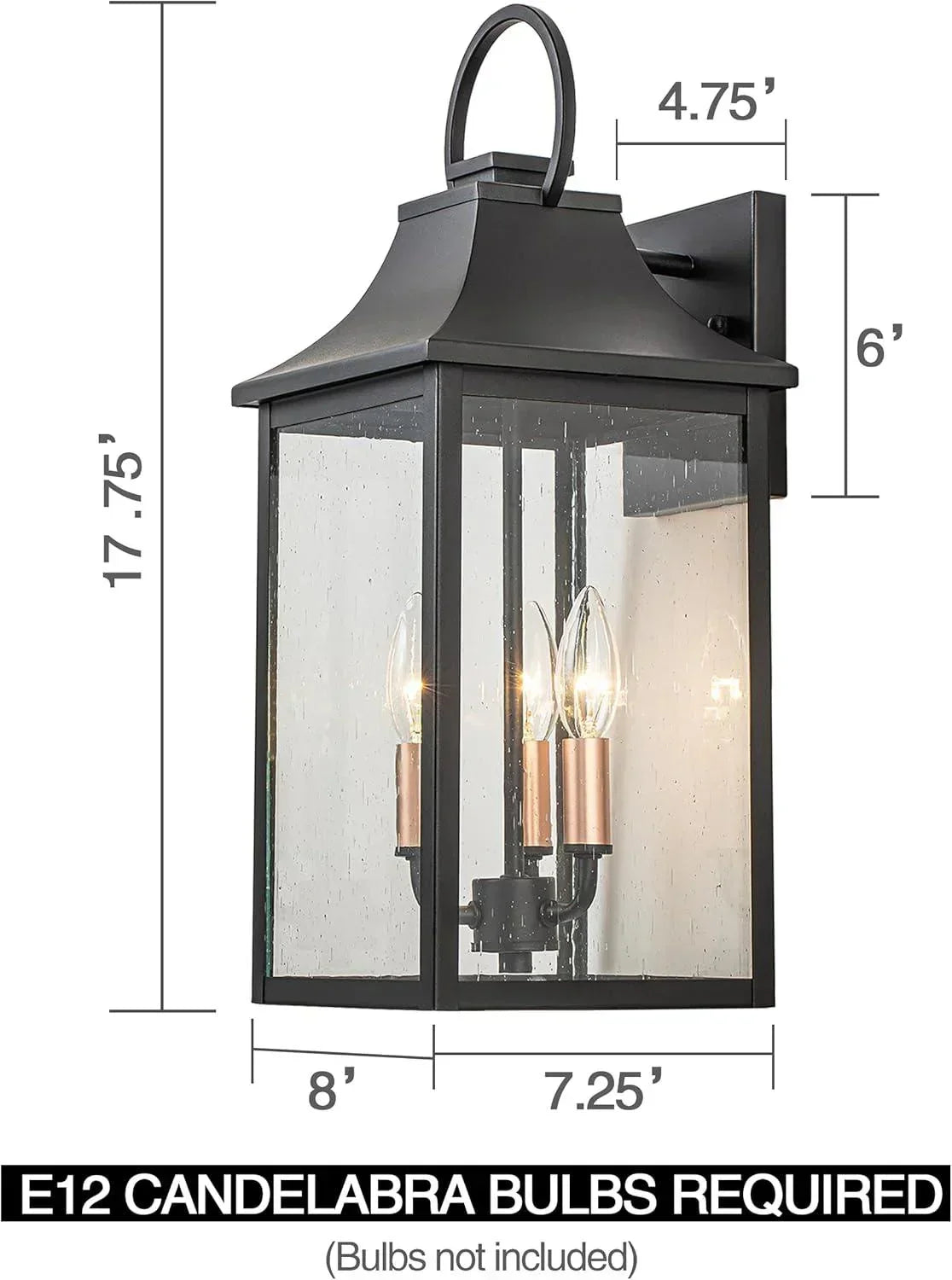 18" Black Outdoor Wall Lights with Gold 3-Light - FTL Outdoor Wall Lighting LED Light Bulbs