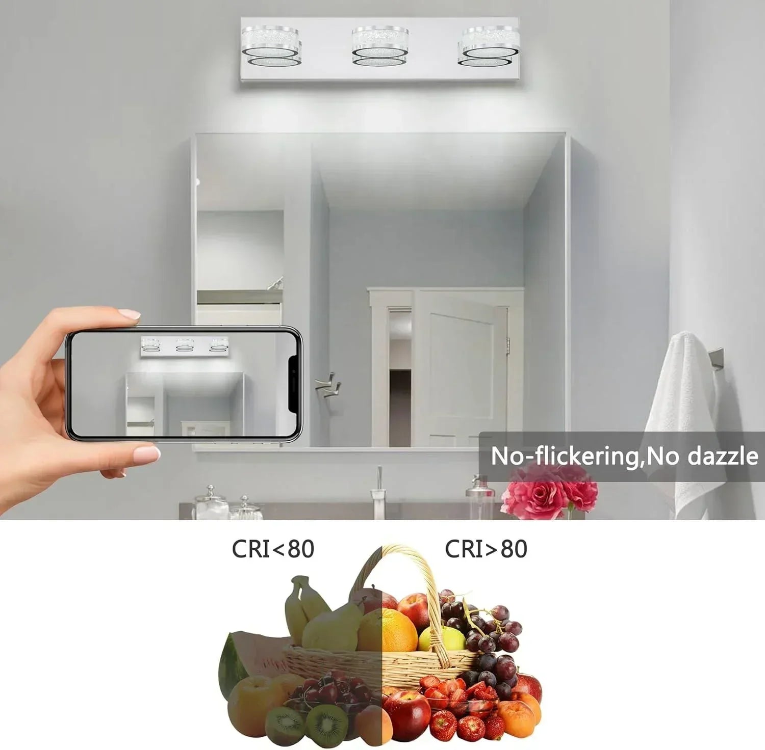 19" Crystal LED Bath Bar with 3 Lights Dimmable - FTL Outdoor Wall Lighting LED Light Bulbs