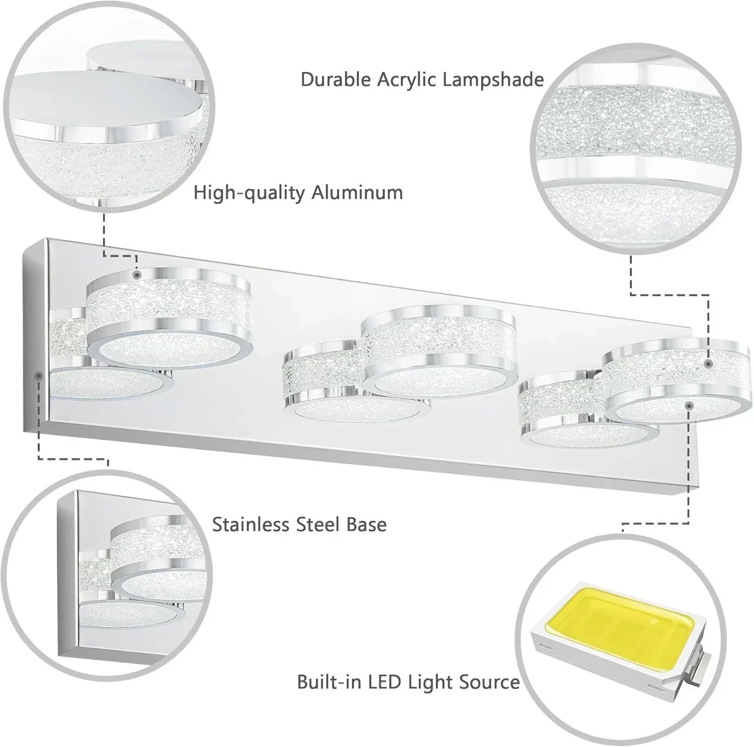 19" Crystal LED Bath Bar with 3 Lights Dimmable - FTL Outdoor Wall Lighting LED Light Bulbs