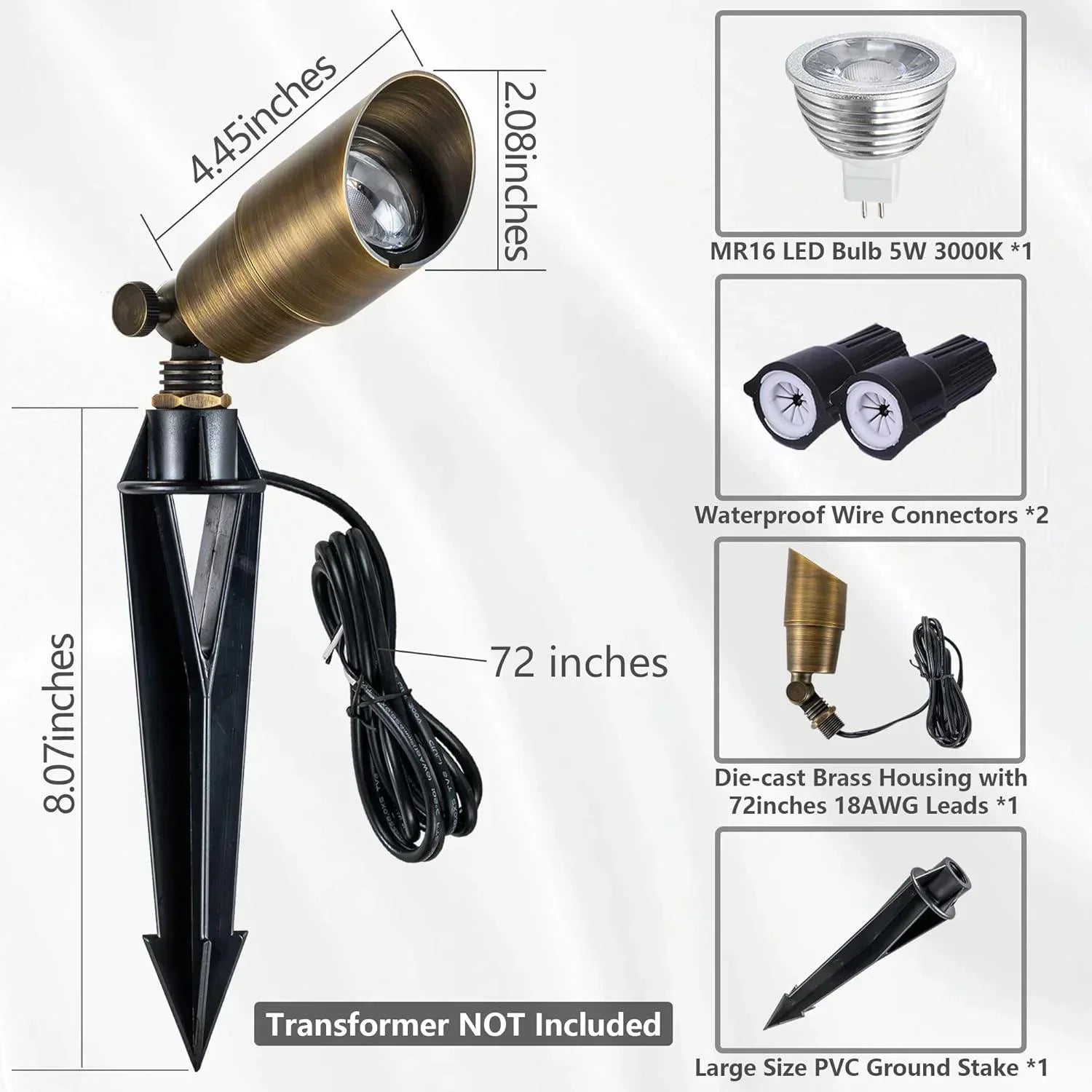 Brass Landscape Spotlight LED with 3000K Warm White - FTL Outdoor Wall Lighting LED Light Bulbs