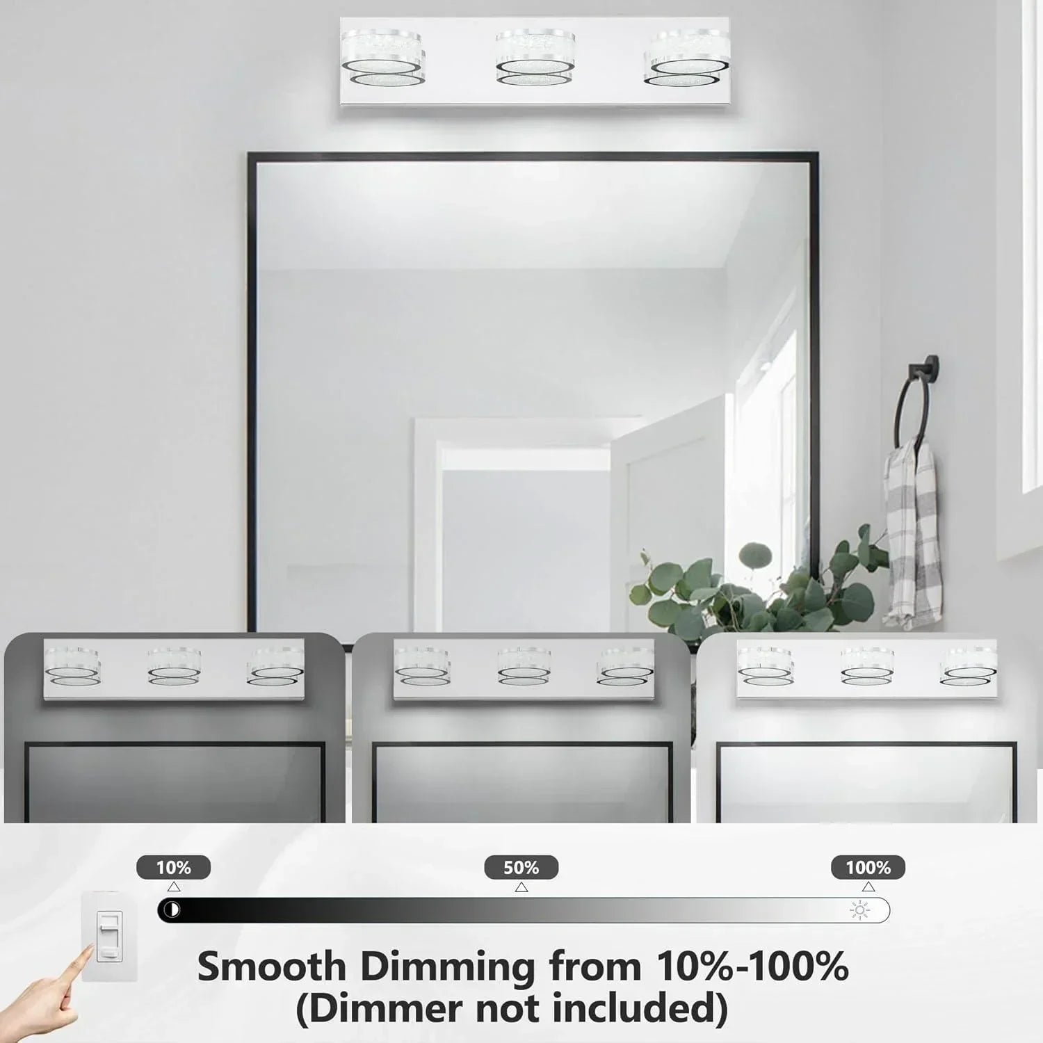 19" Crystal LED Bath Bar with 3 Lights Dimmable - FTL Outdoor Wall Lighting LED Light Bulbs