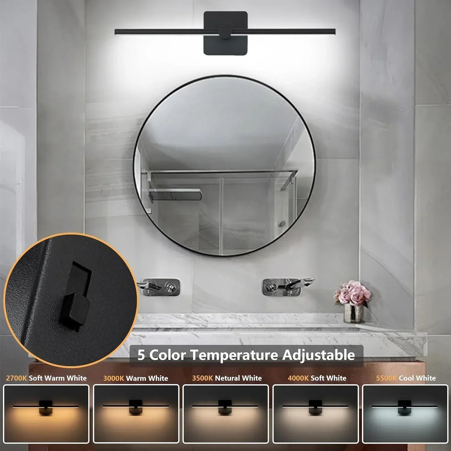 22.8" 5CCT Dimmable Black LED Bath Bar Non-Adjust - FTL Outdoor Wall Lighting LED Light Bulbs