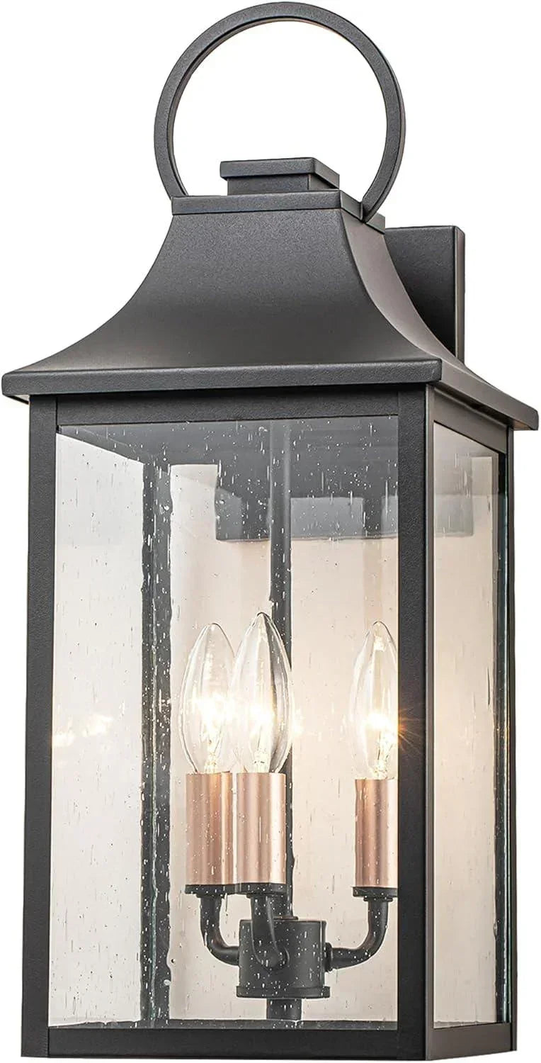18" Black Outdoor Wall Lights with Gold 3-Light - FTL Outdoor Wall Lighting LED Light Bulbs