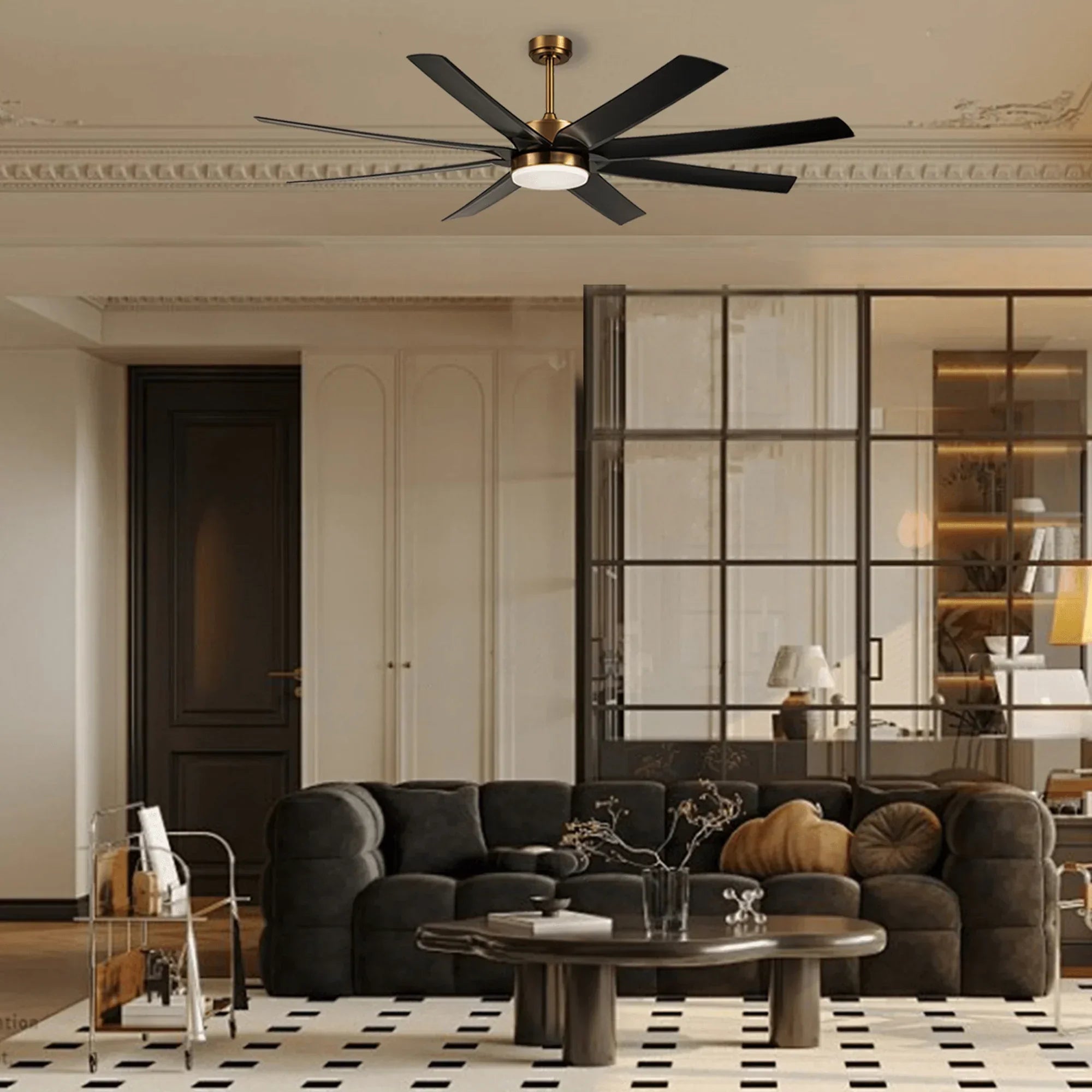 72" Black Ceiling Fans with LED Lights and Remote