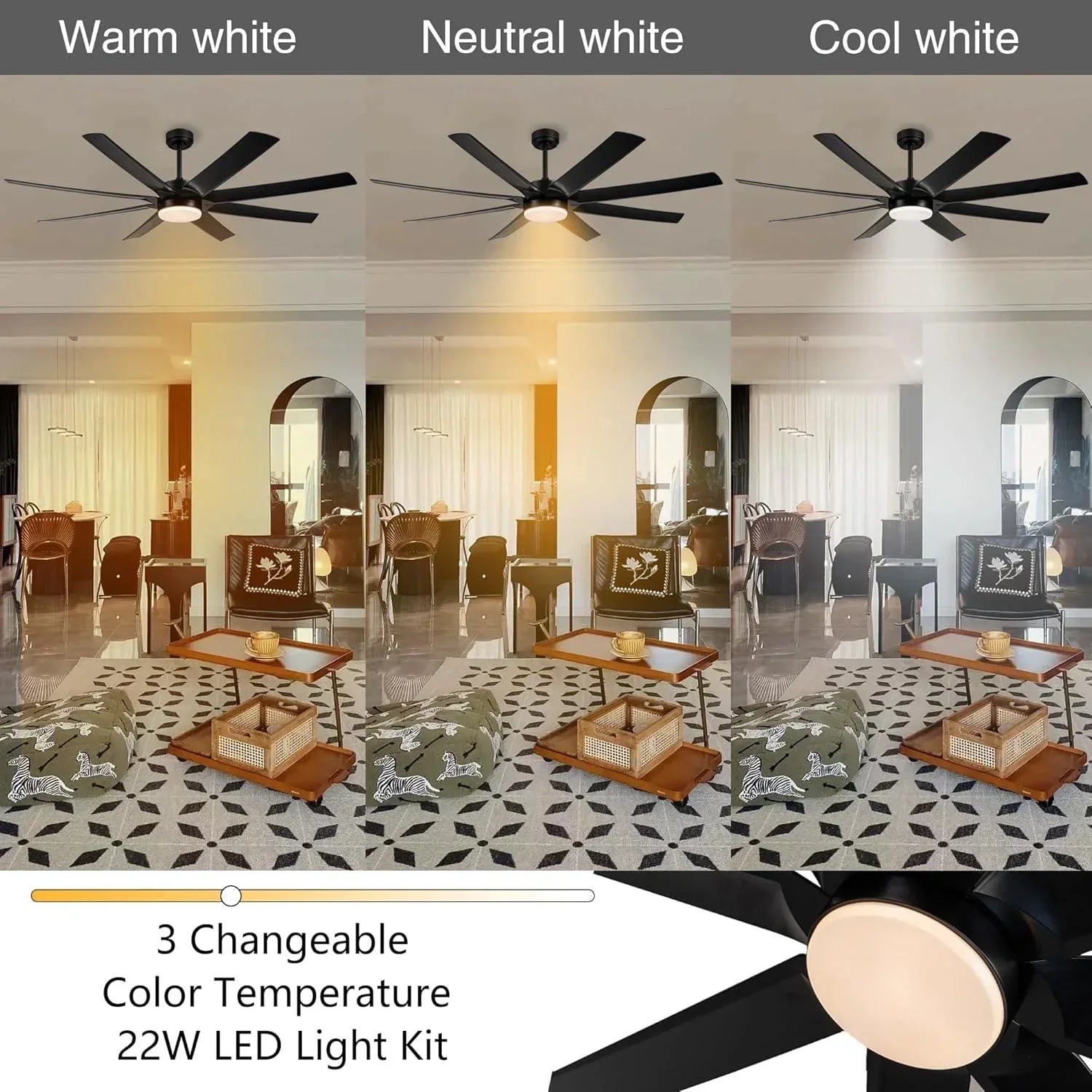 72" Black Ceiling Fans with LED Lights and Remote