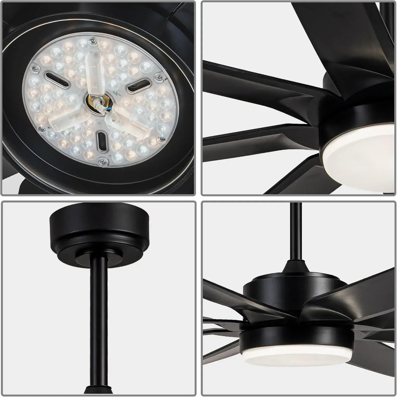 72" Black Ceiling Fans with LED Lights and Remote