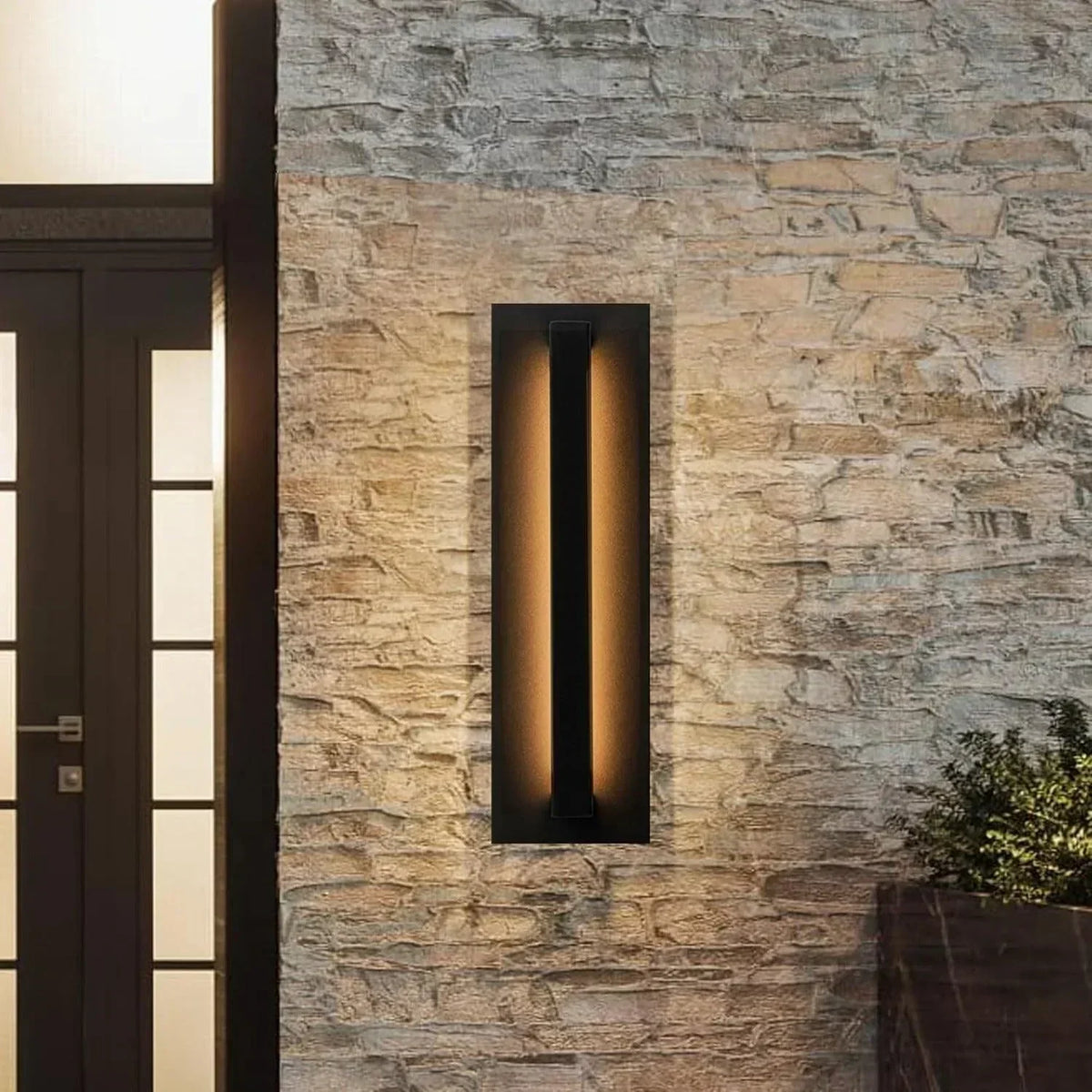 16" Modern LED Outdoor Wall Light, 8W Matte Black Porch Fixture