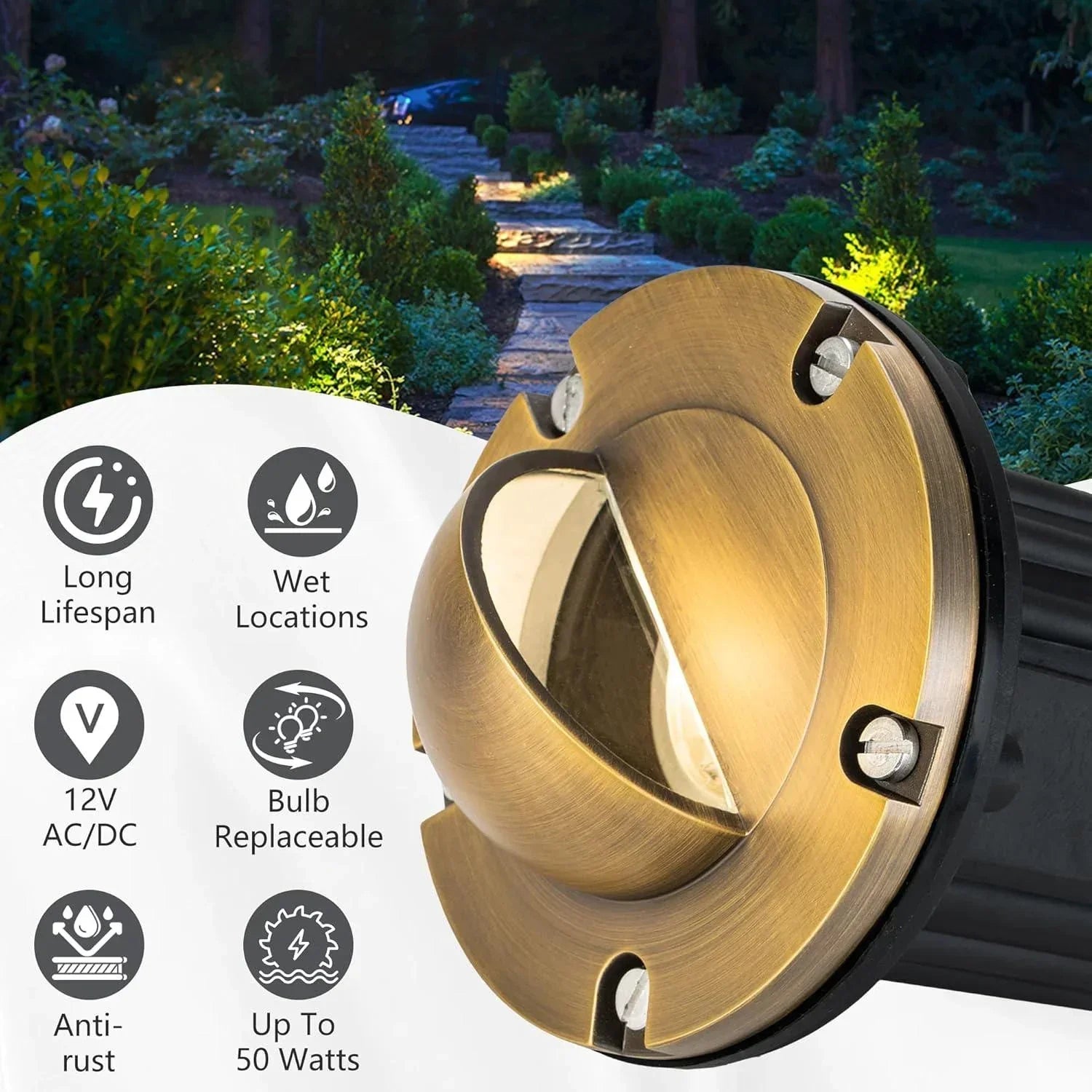 Brass In-Ground Well Light 3000K Warm White-LT2203A - FTL Outdoor Wall Lighting LED Light Bulbs