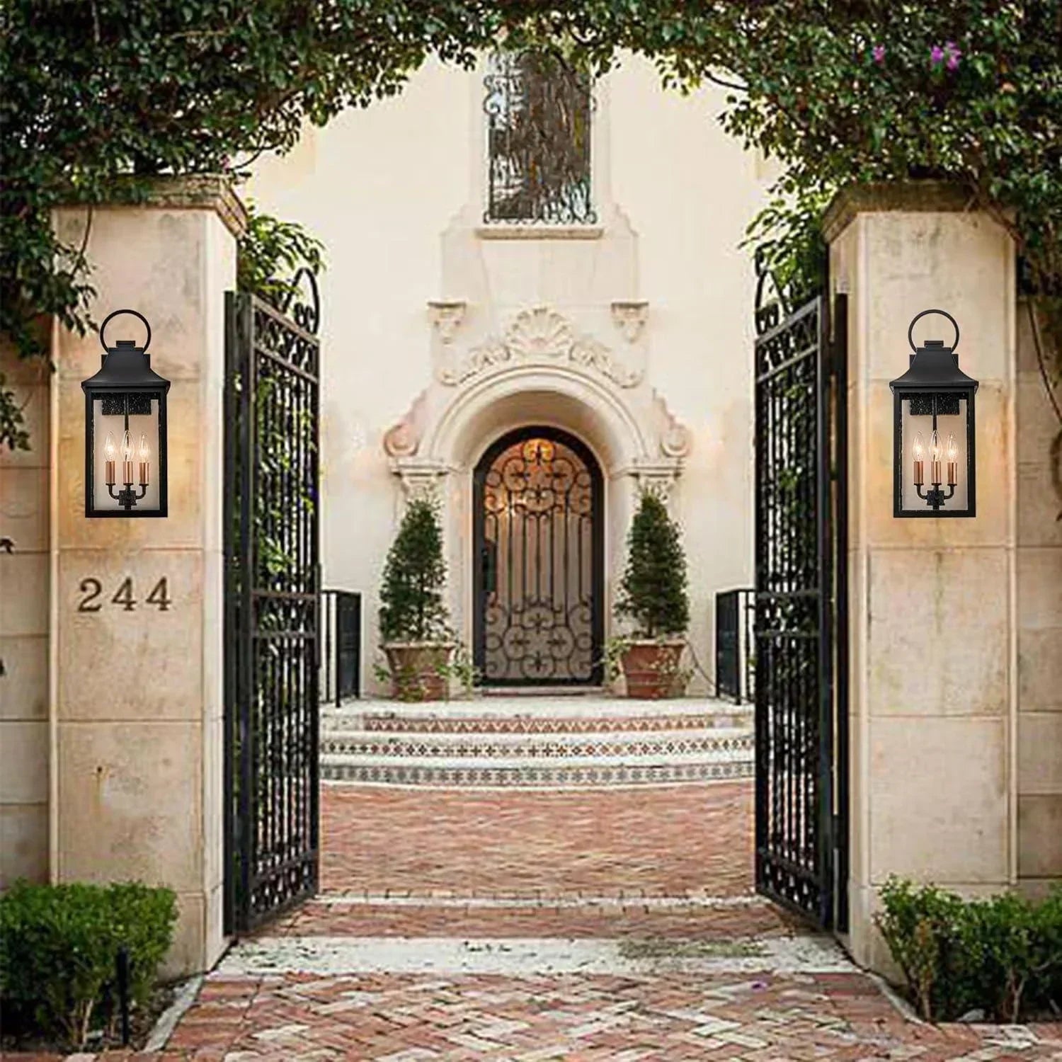 18" Black Outdoor Wall Lights with Gold 3-Light - FTL Outdoor Wall Lighting LED Light Bulbs