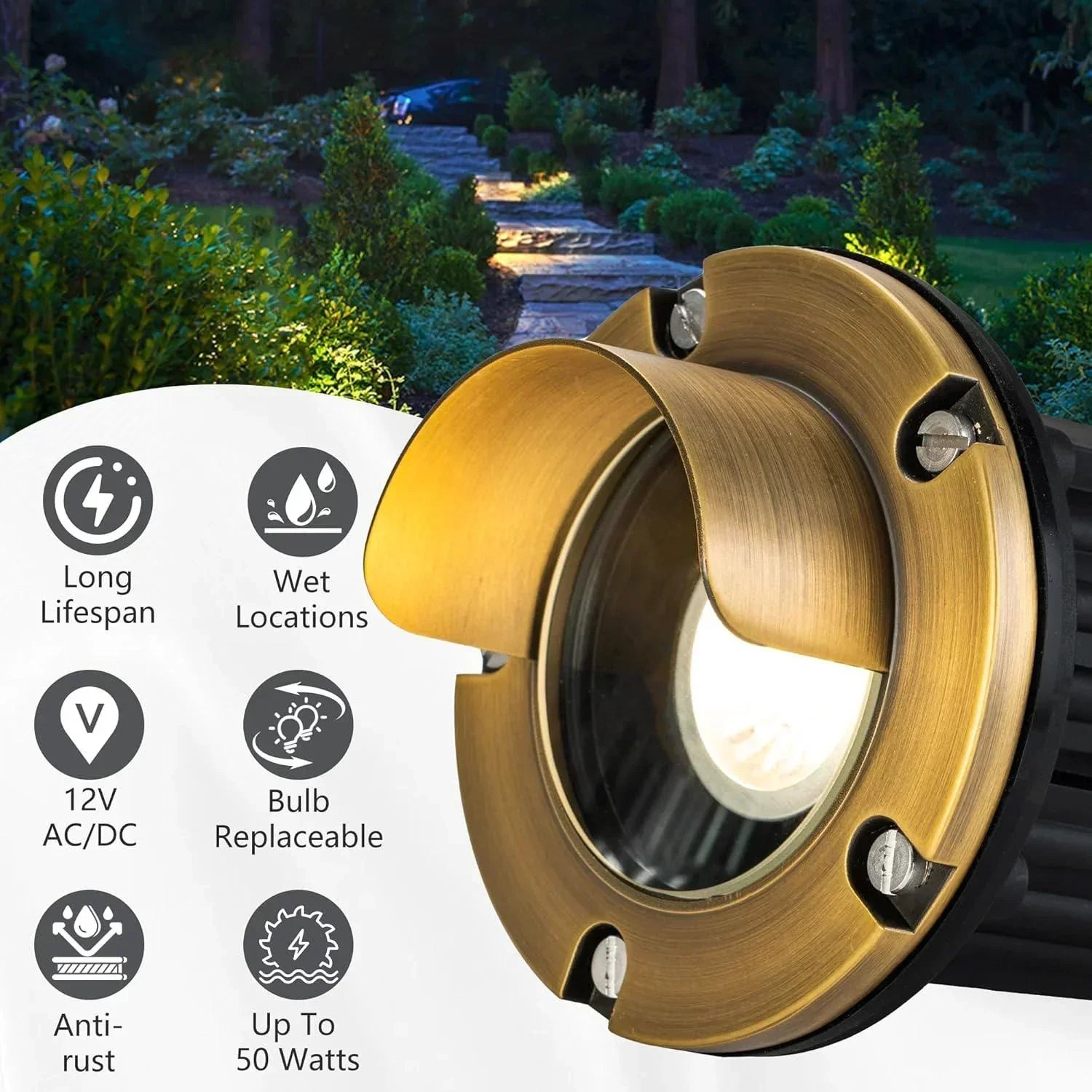 Brass In-Ground Well Light 3000K Warm White-LT2203B - FTL Outdoor Wall Lighting LED Light Bulbs
