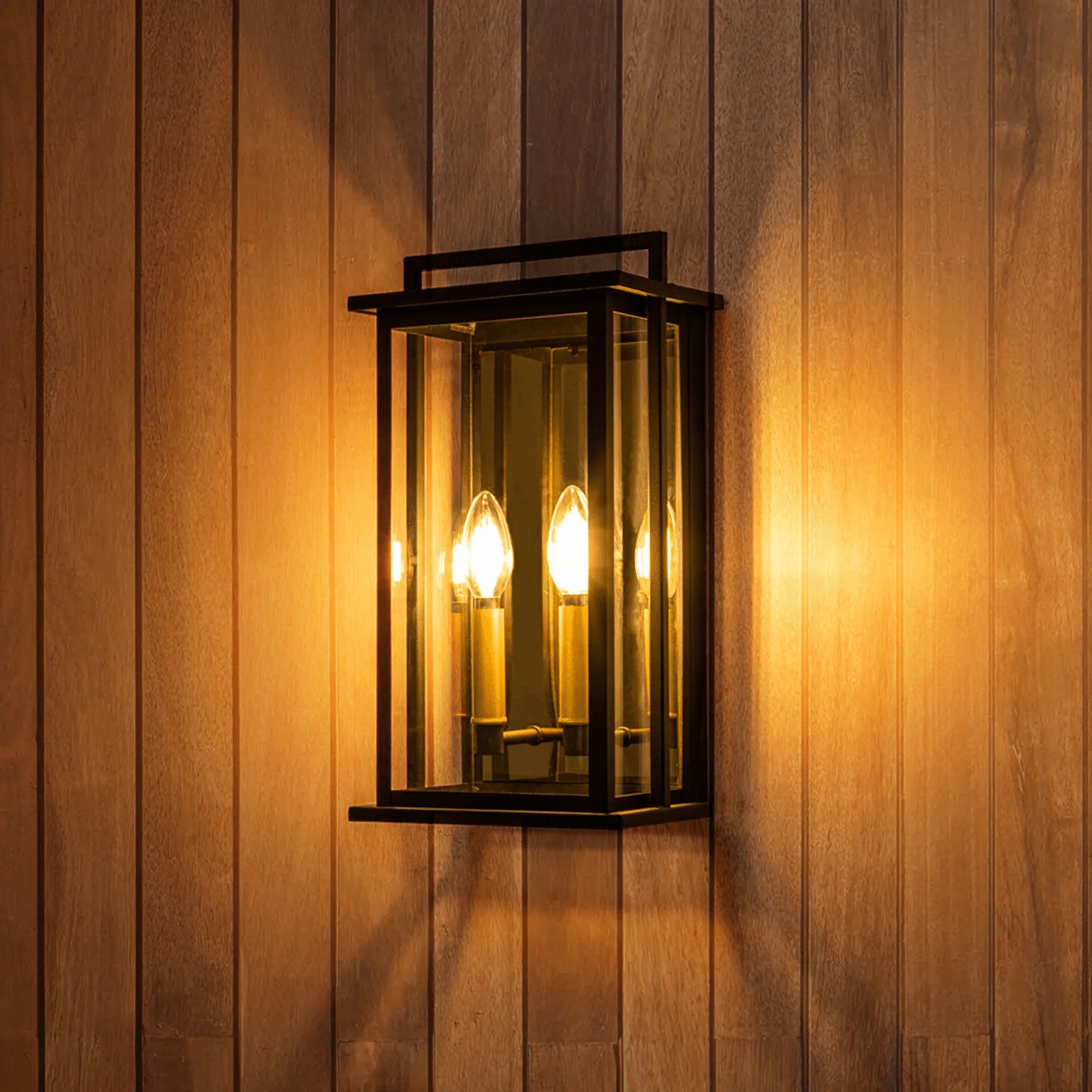 Black Outdoor Wall Lights with Gold Candelabra Interior - FTL Outdoor Wall Lighting LED Light Bulbs