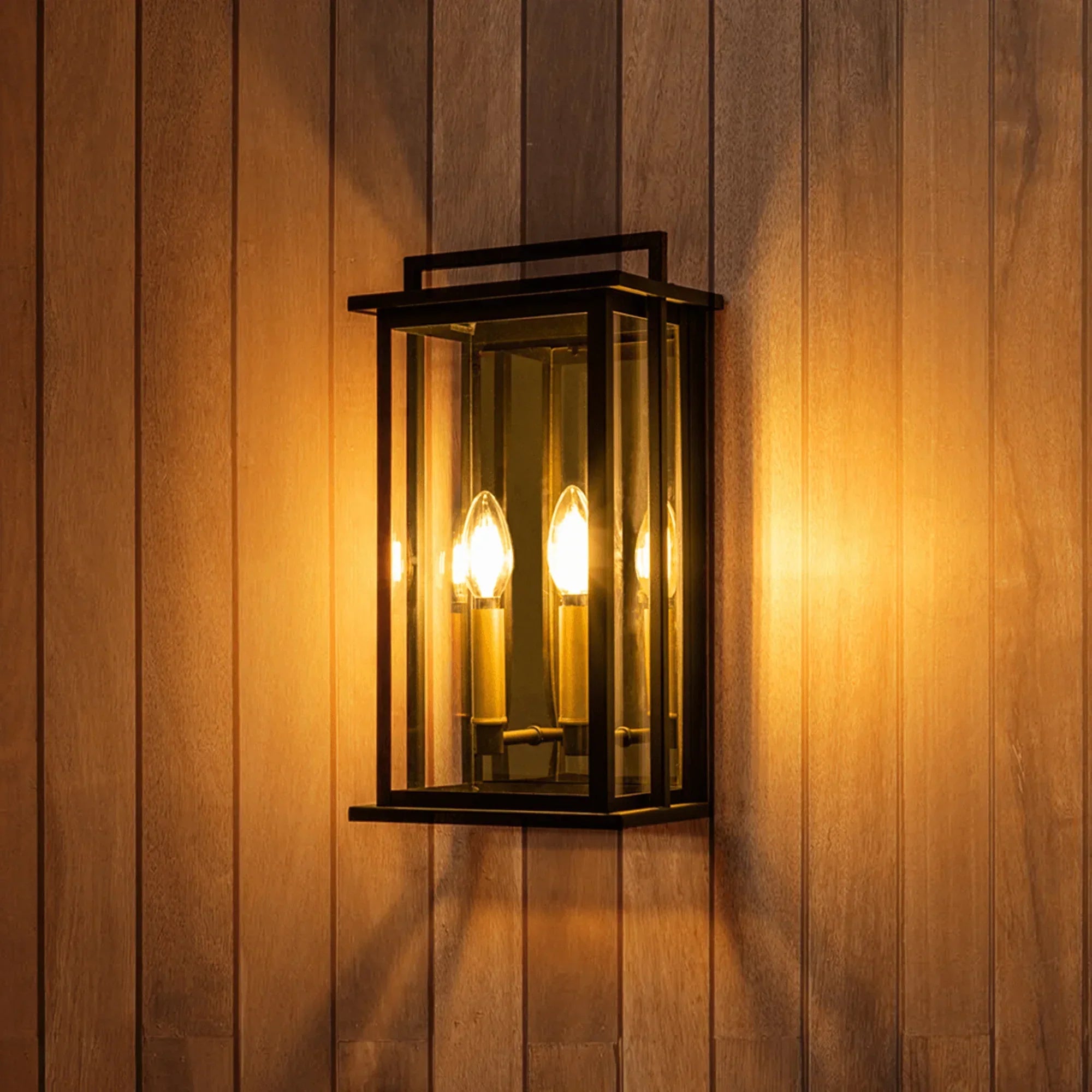 Black Outdoor Wall Lights with Gold Candelabra Interior - FTL Outdoor Wall Lighting LED Light Bulbs