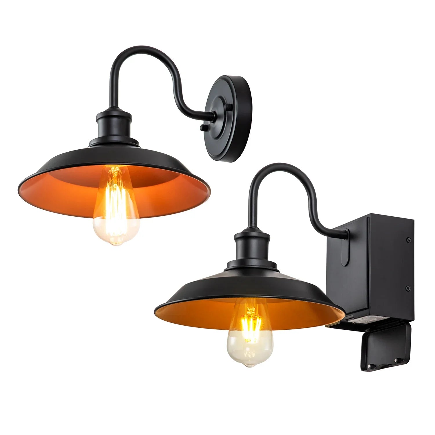 Black Outdoor Wall Lights with GFCI Outlet